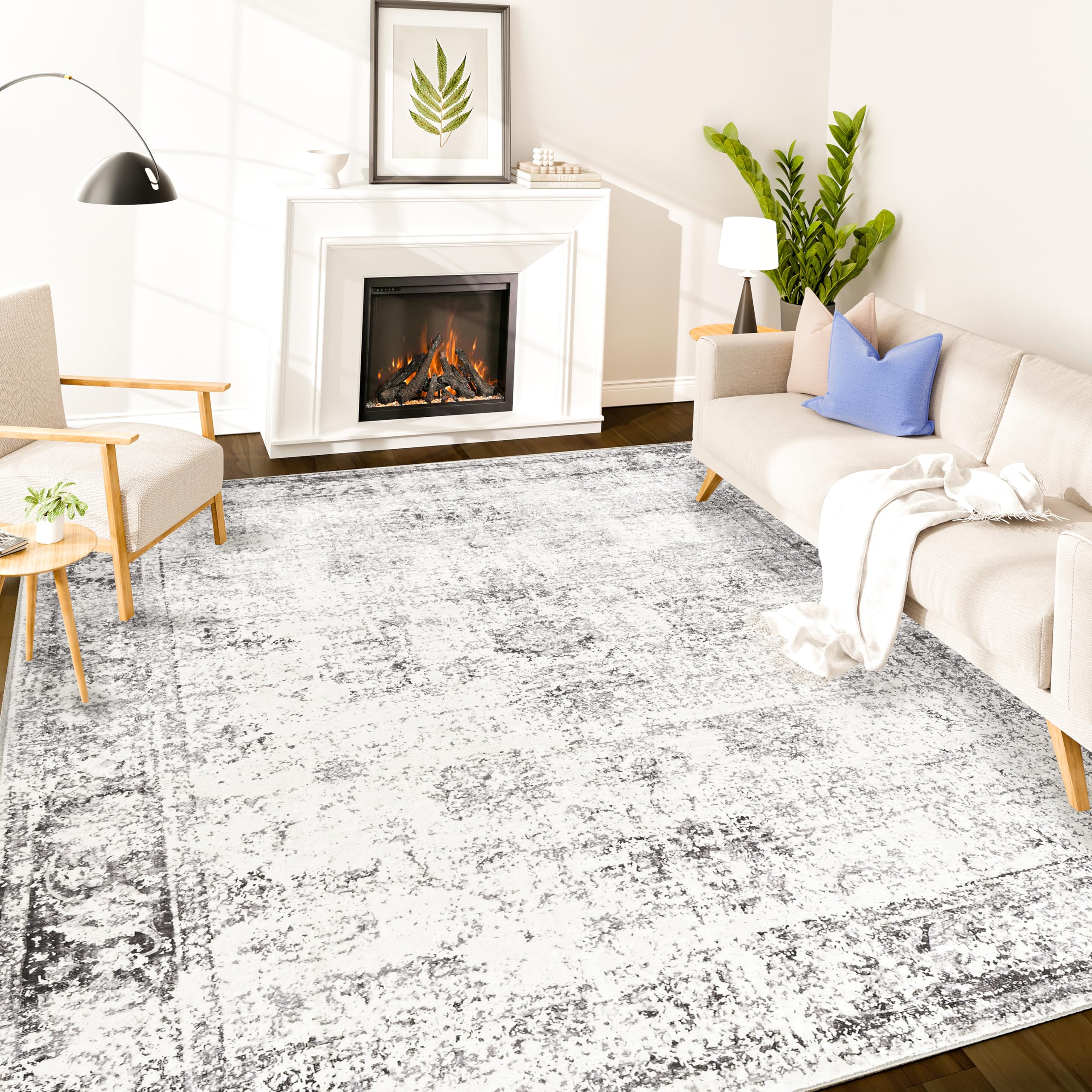 Istana 6x9 Area Rugs - White Cream/Grey Rugs for Living Room - Luxurious Silk's Soft Touch Living Room Rug - Elegant Non Slip Area Rug