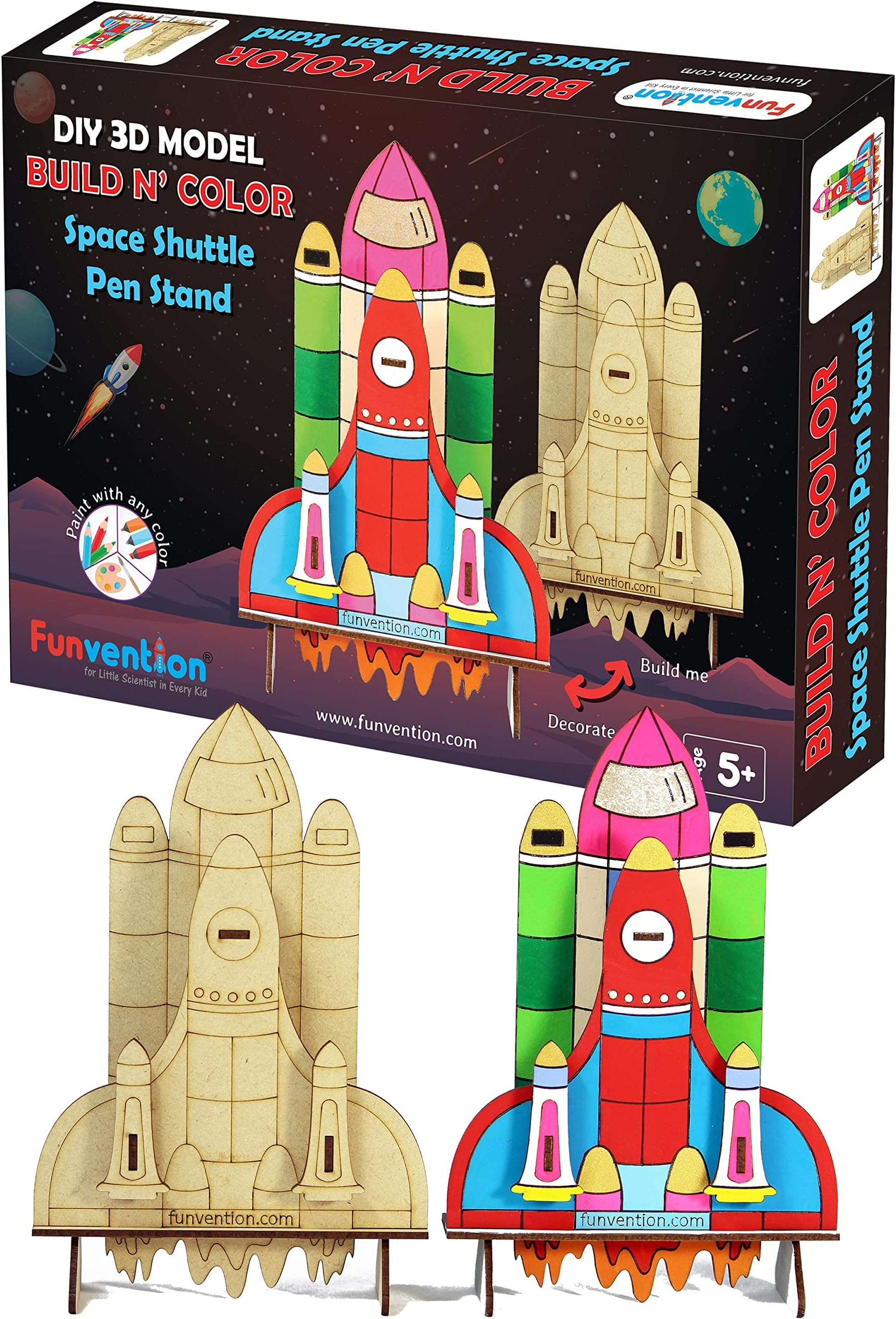 Space Shuttle - 3D Coloring Model - Diy Desk Organizer Pen Stand - Stem Leanring 3D Puzzle Toy - Art - Birthday Return Gift,3D Mechanical Diy Toy Single Blue