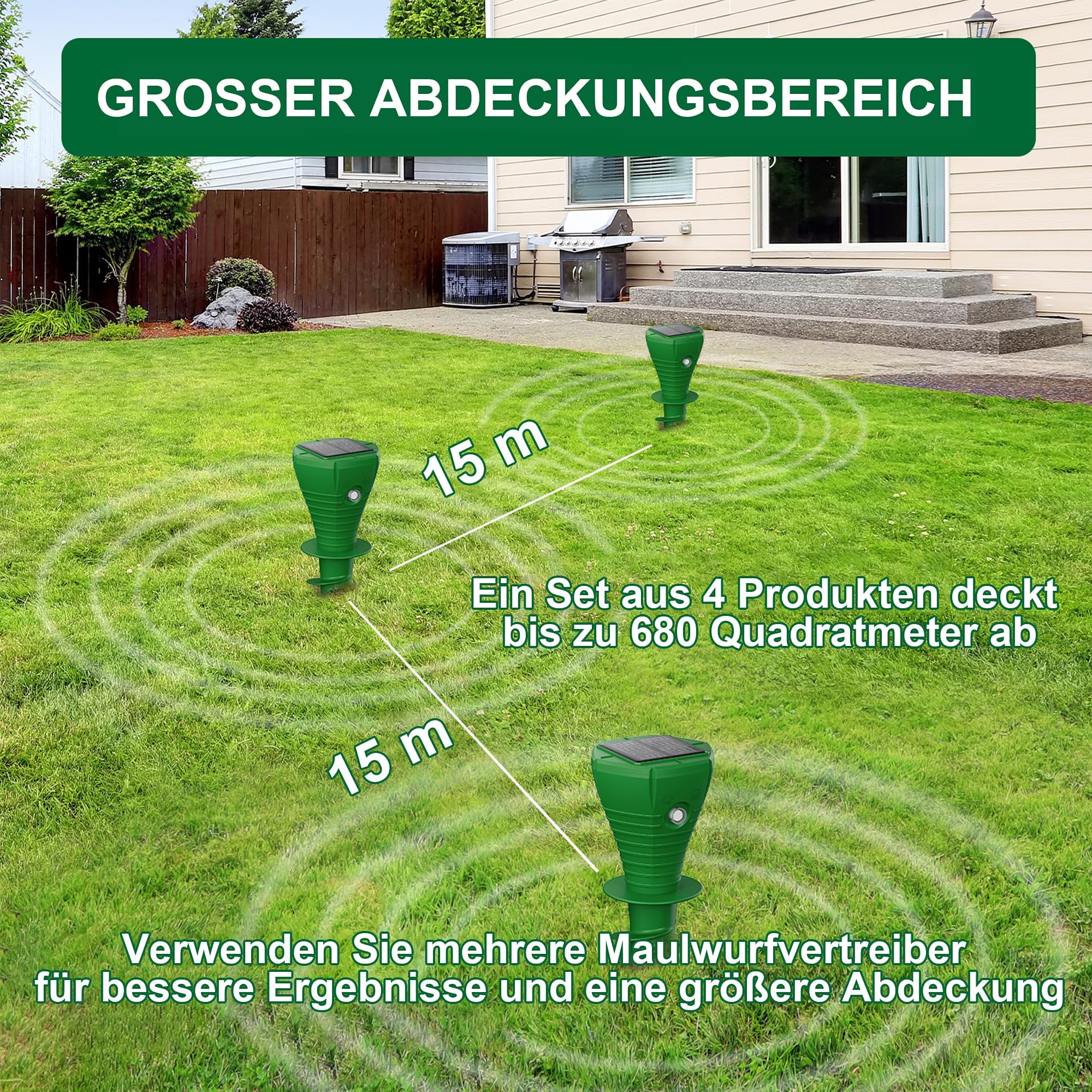 4 Stück Solar Maulwurf Vertreiber, Ultraschall Wühlmaus Vertreiben Testsieger, IP65 Wasserdicht Wühlmausschreck, Haustierfreundlich gegen Maulwürfe, Wühlmäuse & Gartennagetiere