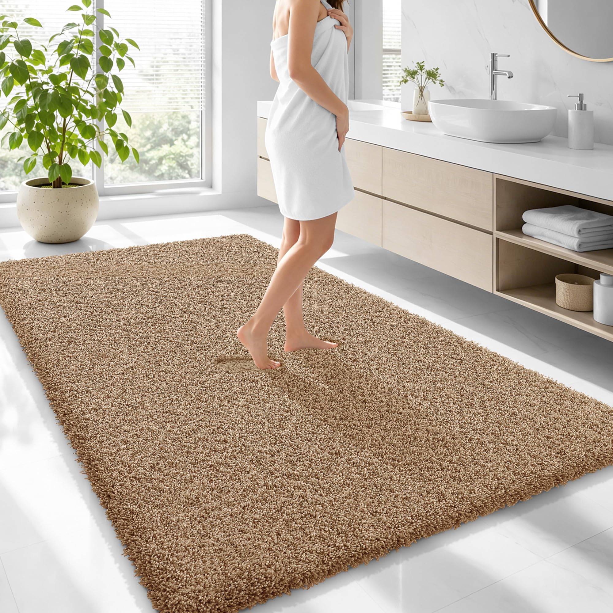 OLANLY Microfiber Large Bathroom Rugs 70x46, Soft Bath Mat, Dark Beige