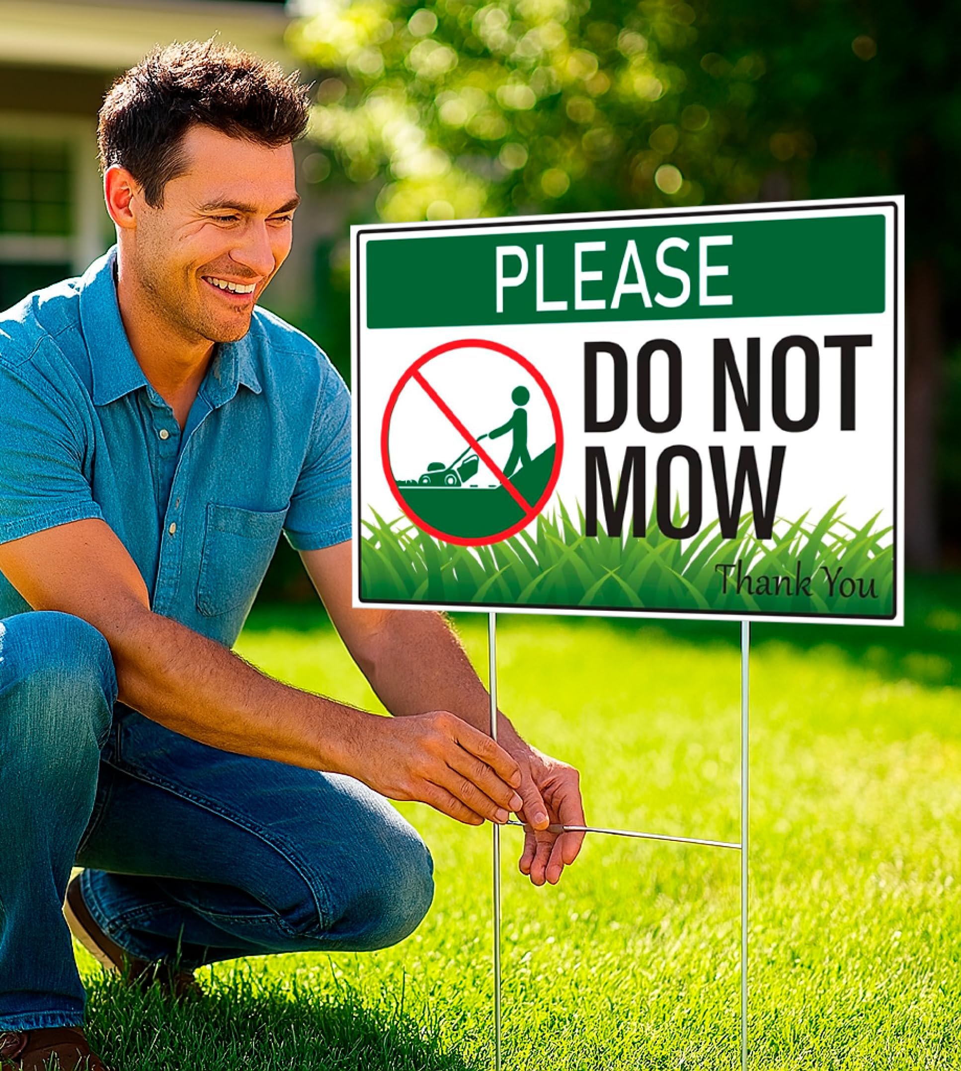 Wasserdichtes 'No Mow May' Rasenschild - 20,3x30,5 Cm, Beidseitig Bedruckt Mit Metallpfahl