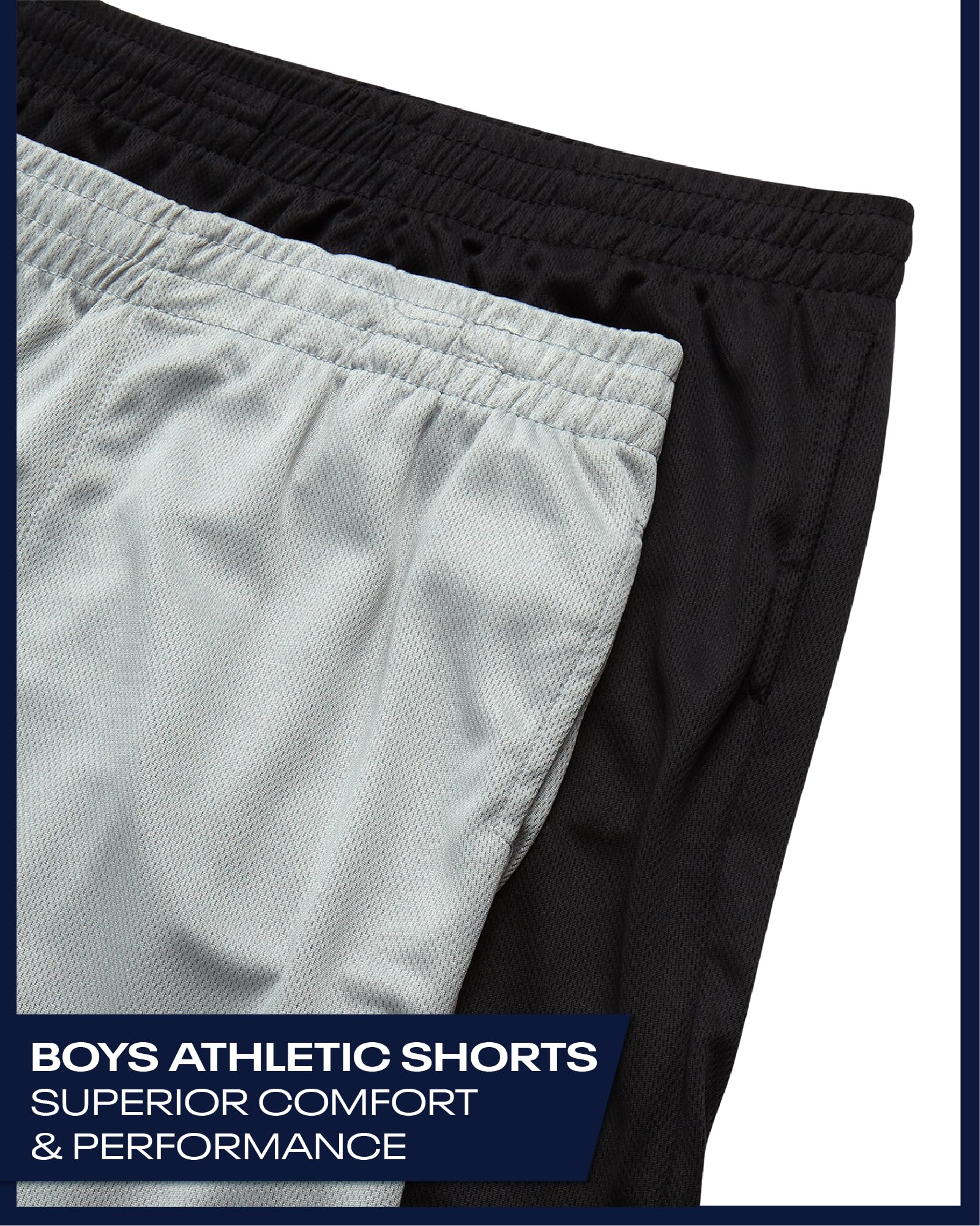 Reebok Boys' Athletic Shorts - 2 Pack Active Performance Dry Fit Mesh Shorts for Basketball, Gym, and Running (Sizes: S-XL), Size Large, Light Grey/Black