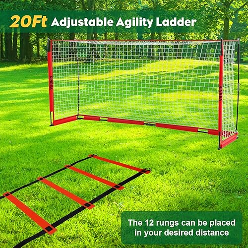 Miniatura 3 de Portería de fútbol portátil, base de metal plegable, equipo de entrenamiento de fútbol de configuración rápida con 1 bolsa de transporte, 1 escalera