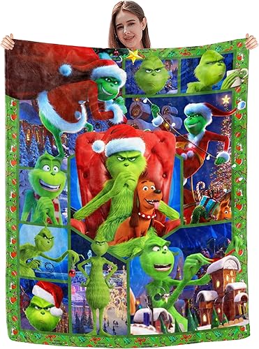 KIPPOT Manta de Navidad verde, manta de franela ultra suave, manta de viaje ligera y cálida de 50 x 40 pulgadas