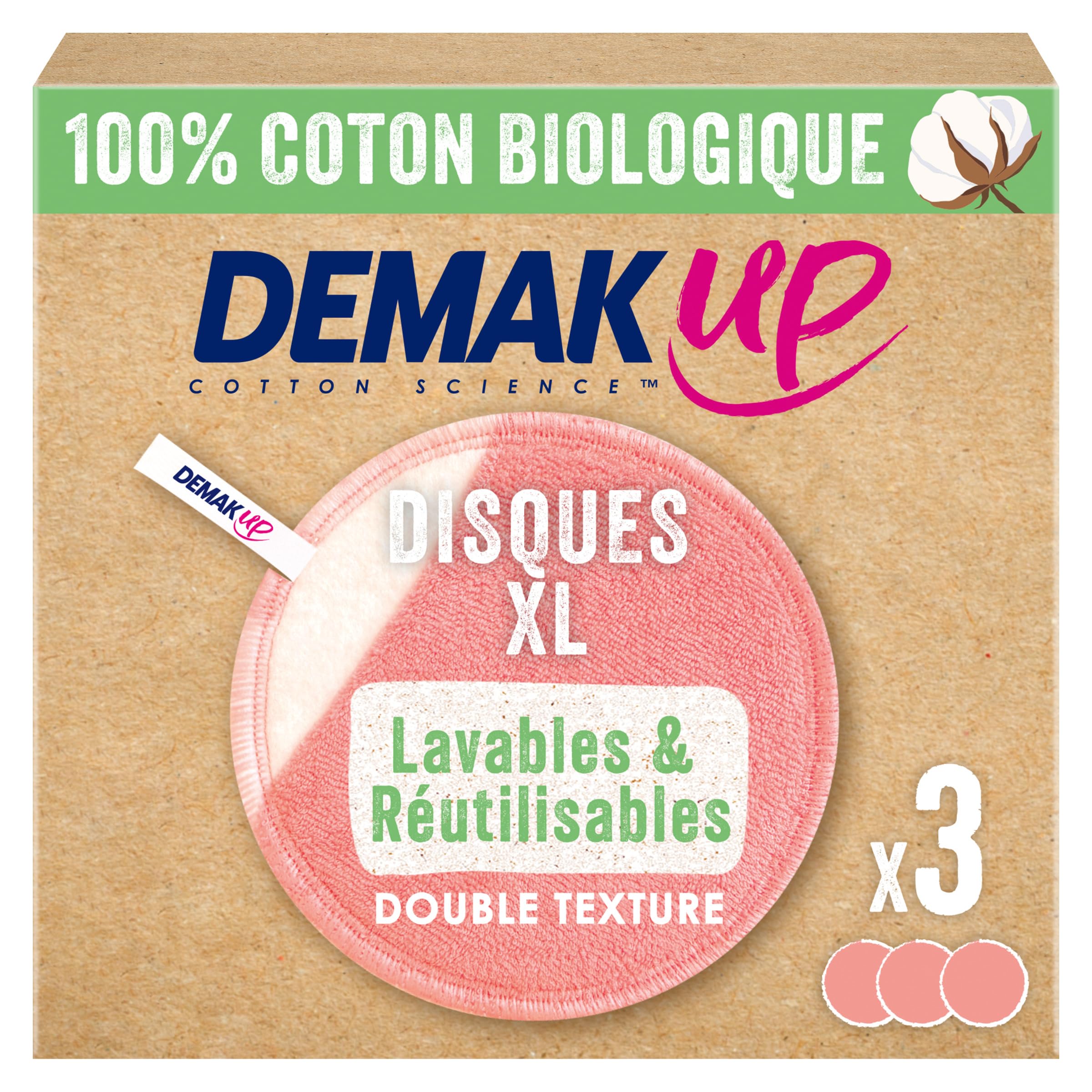 Demak'up - Desmaquillantes reutilizables y lavables – 100% algodón orgánico – Juego de 3