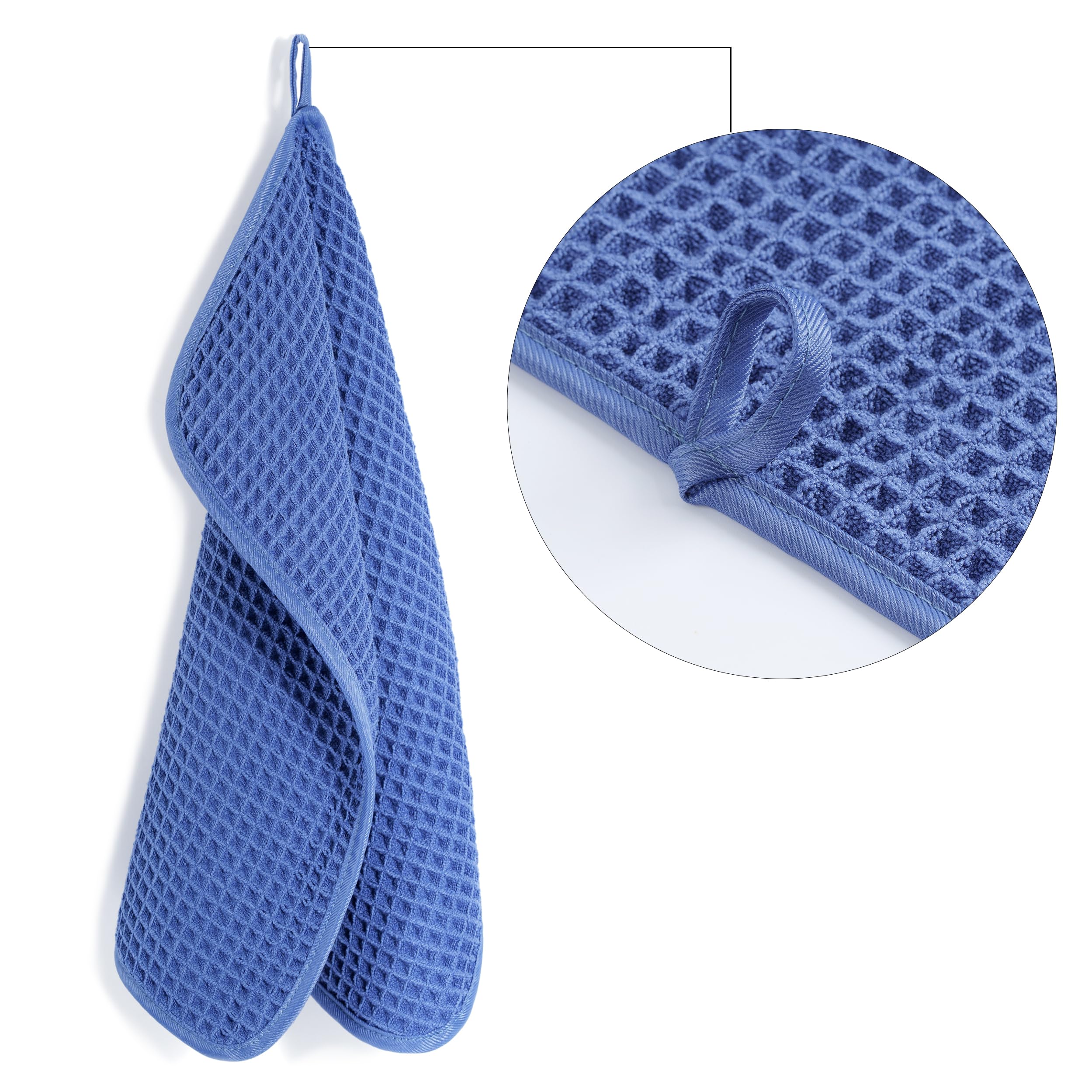 POLYTE 430 gsm Microfibre Lint Free Washcloth Face Towel, 33 x 33 cm, 4 Pack (Waffle Weave), Royal Blue - Image 3