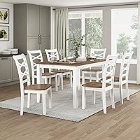 Lexicon 7-Piece Farmhouse Dining Table Set for 6, Cherry/White Wood Cross Back Chairs, Easy Assembly Kitchen Dining Set