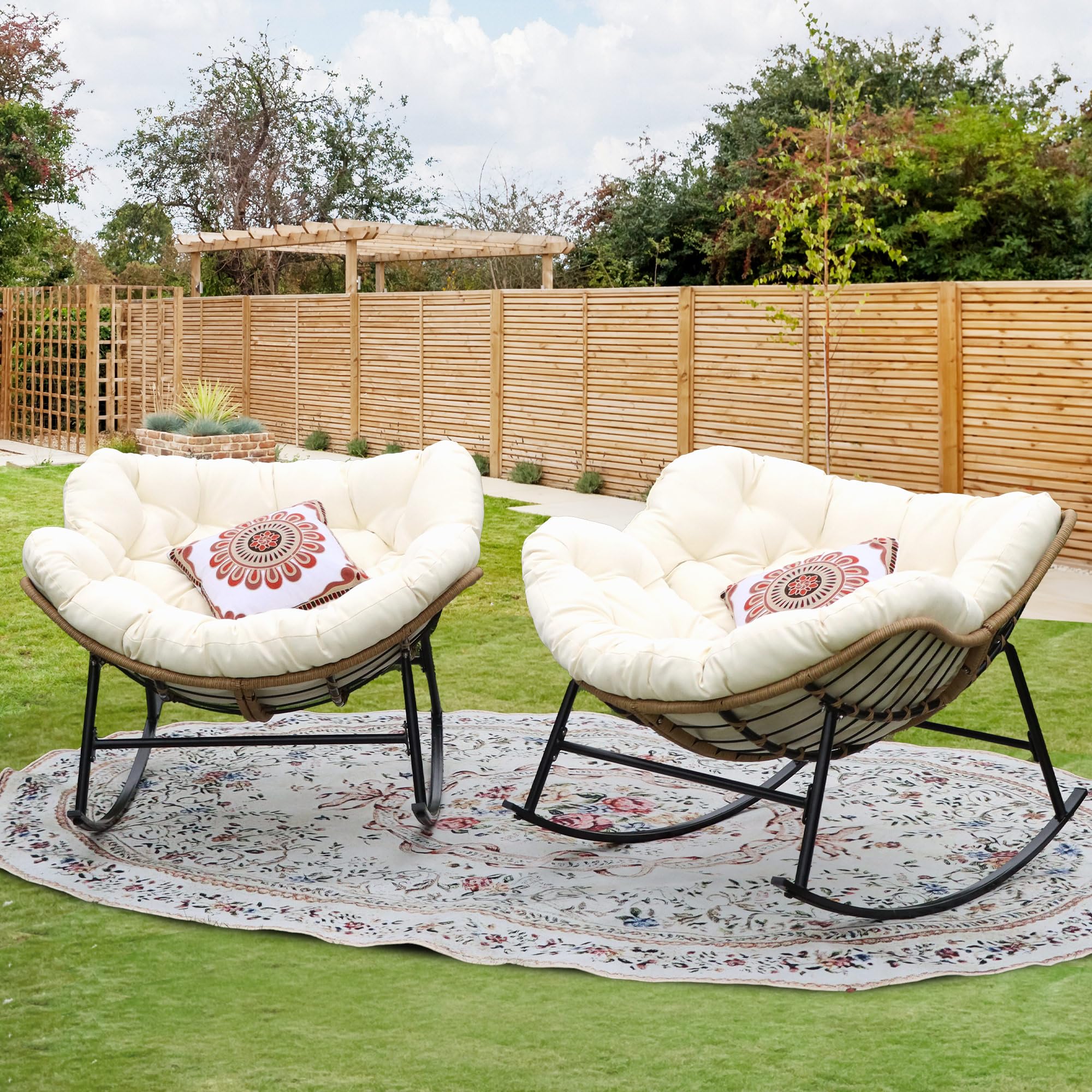 Nicesoul Indoor Outdoor Rocking Papasan Chair Set Of Cushions