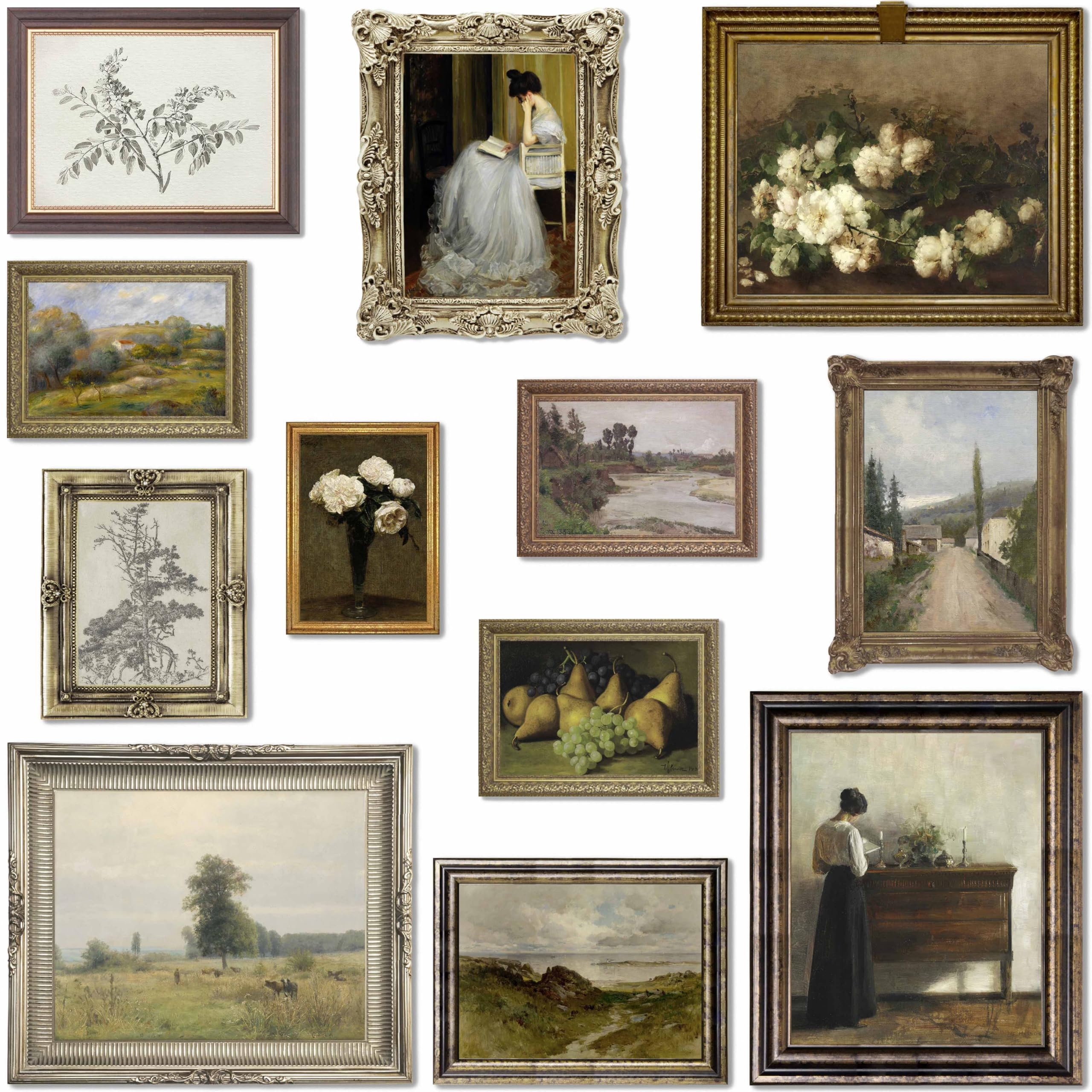 MAZUKO 12 Pcs Vintage Wall Art Decor, Vintage Art Prints, Posters for Room, Wall Print for Bedroom, Wall Art Prints, Moody Maximalist Bedroom