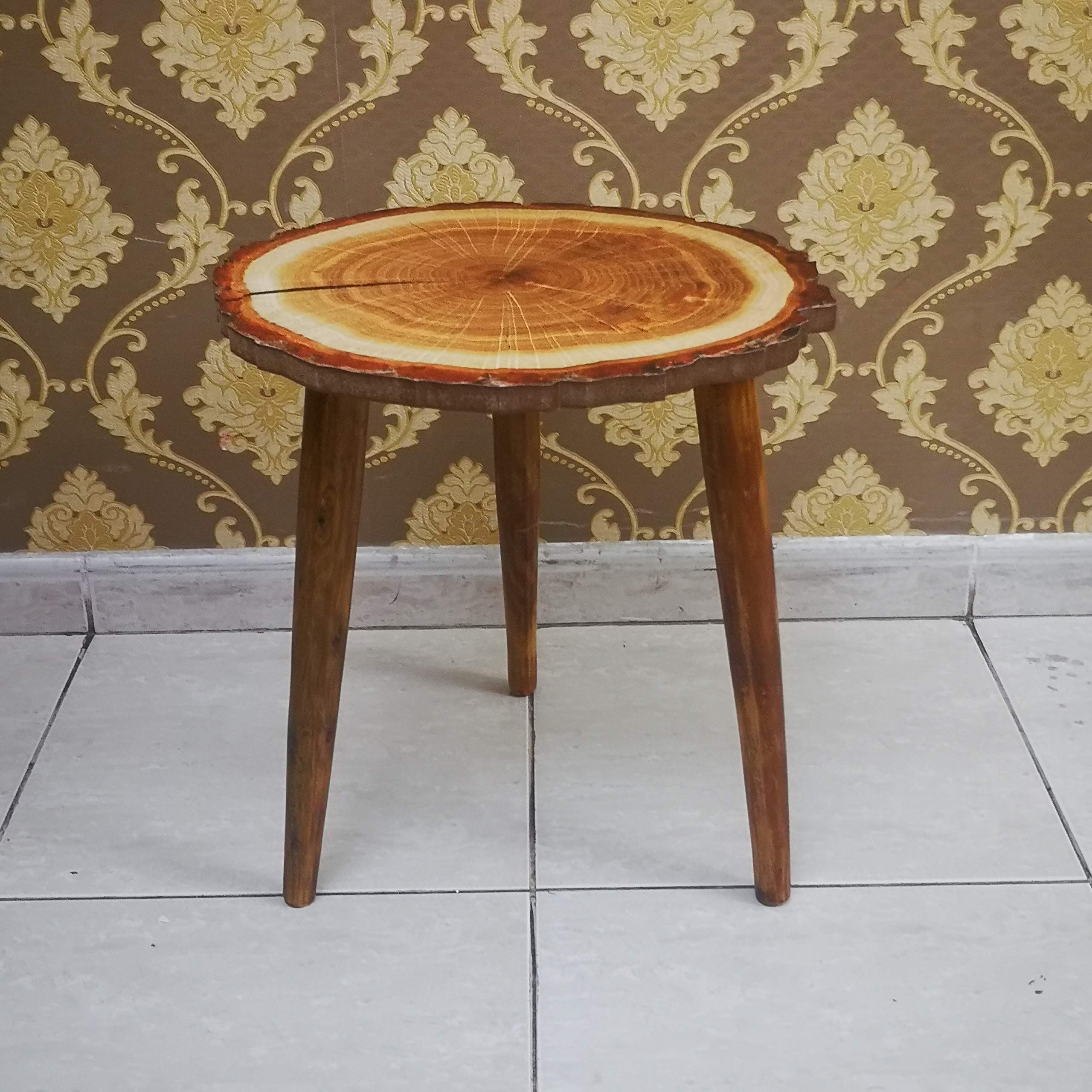 IZONE ART Epoxy Risen Top Coating MDF Small Coffee Table Simple and Portable, Natural Annual Ring Design Occasional Table for Living Room, Bedroom, Balcony, High Gloss Annual Ring Finish, Three Legs