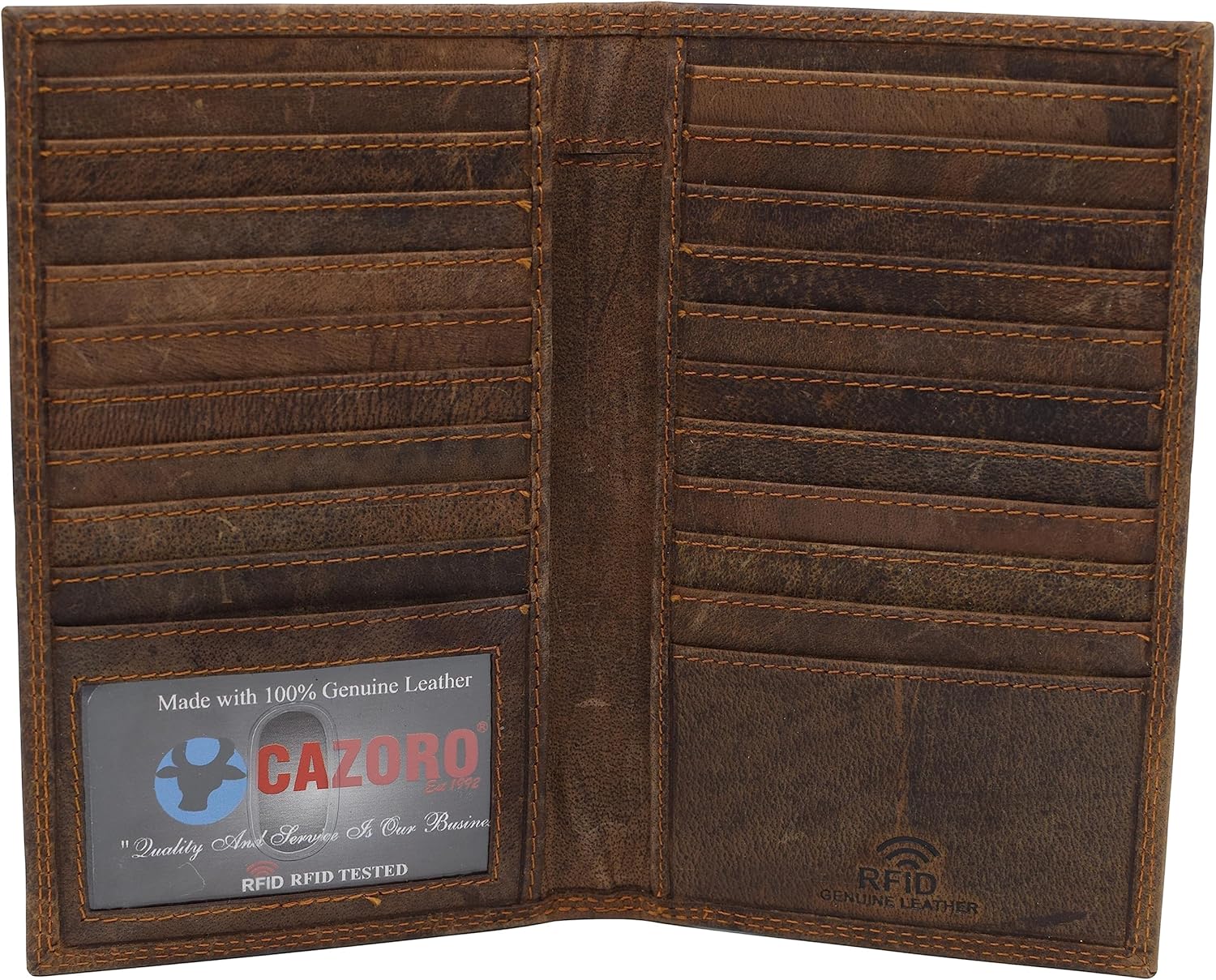 Premium Vintage Leather Long Bifold Credit Card ID RFID Blocking Wallet for Men Women (Brown)