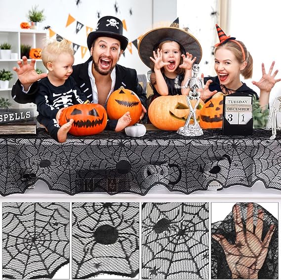 Halloween Table Runner,Black Lace Spider Web Table Runners,18 x 72 Inch