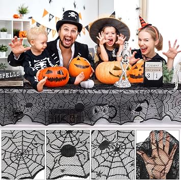 Halloween Table Runner,Black Lace Spider Web Table Runners,18 x 72 Inch