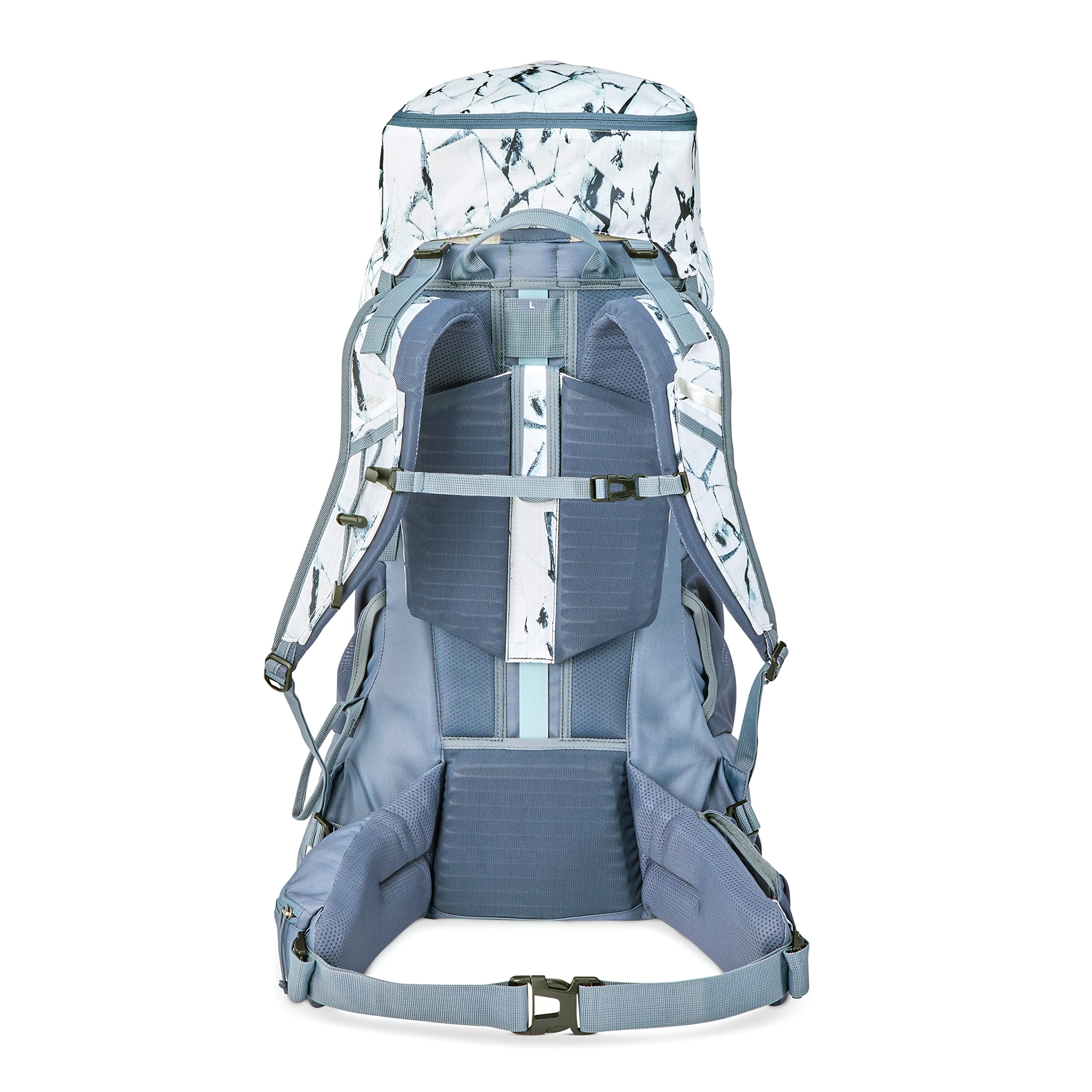High Sierra Pathway 2.0 Backpack with Hydration Storage Sleeve, for Hiking, Biking, Camping, Traveling, White Cracked Ice/Grey Blue, 60L