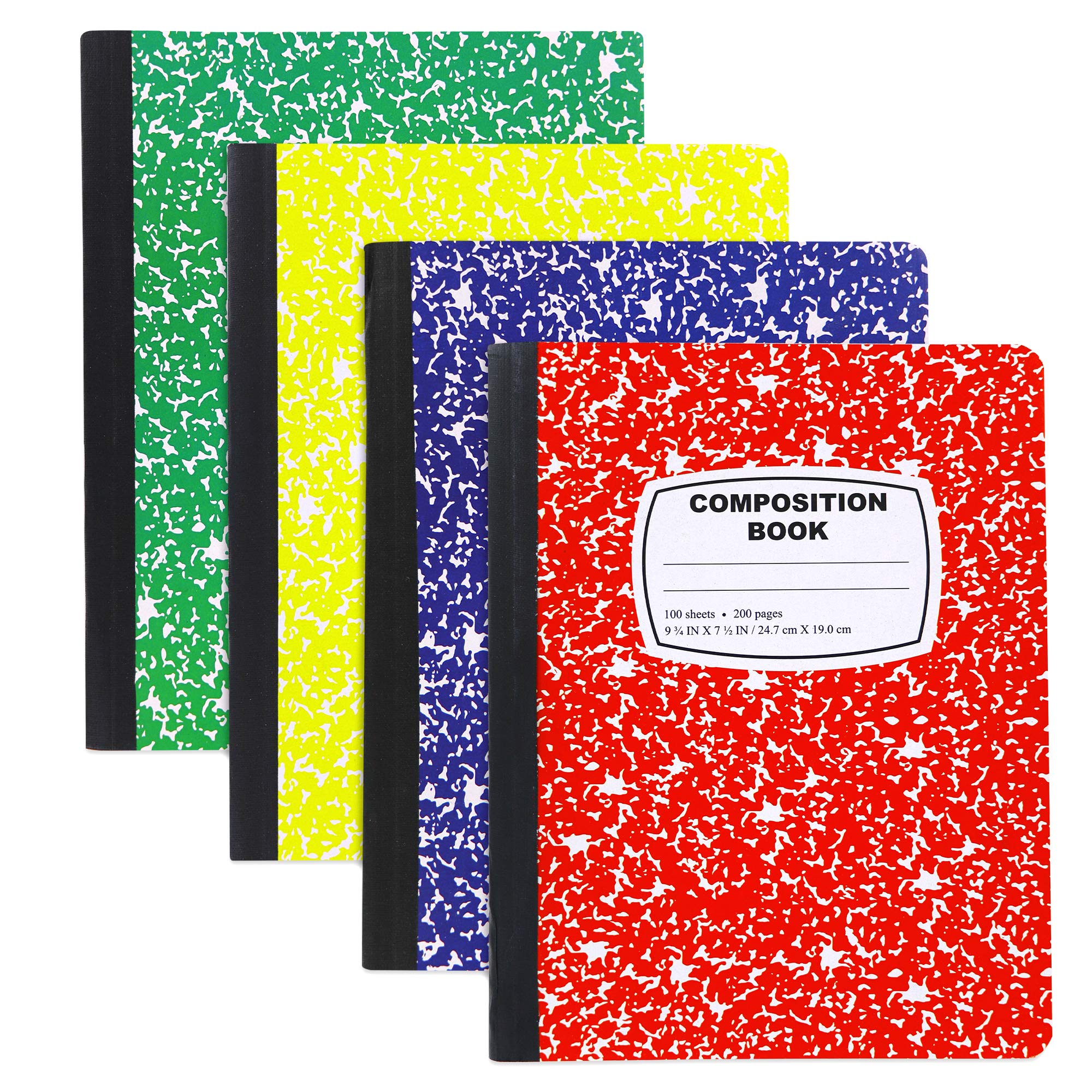 Emraw Marble Style Colored Cover Composition Book with 100 Sheets of Wide Ruled White Paper - Set Includes: Red, Green, Purple, Blue, Marble Covers (Random 8 Pack)