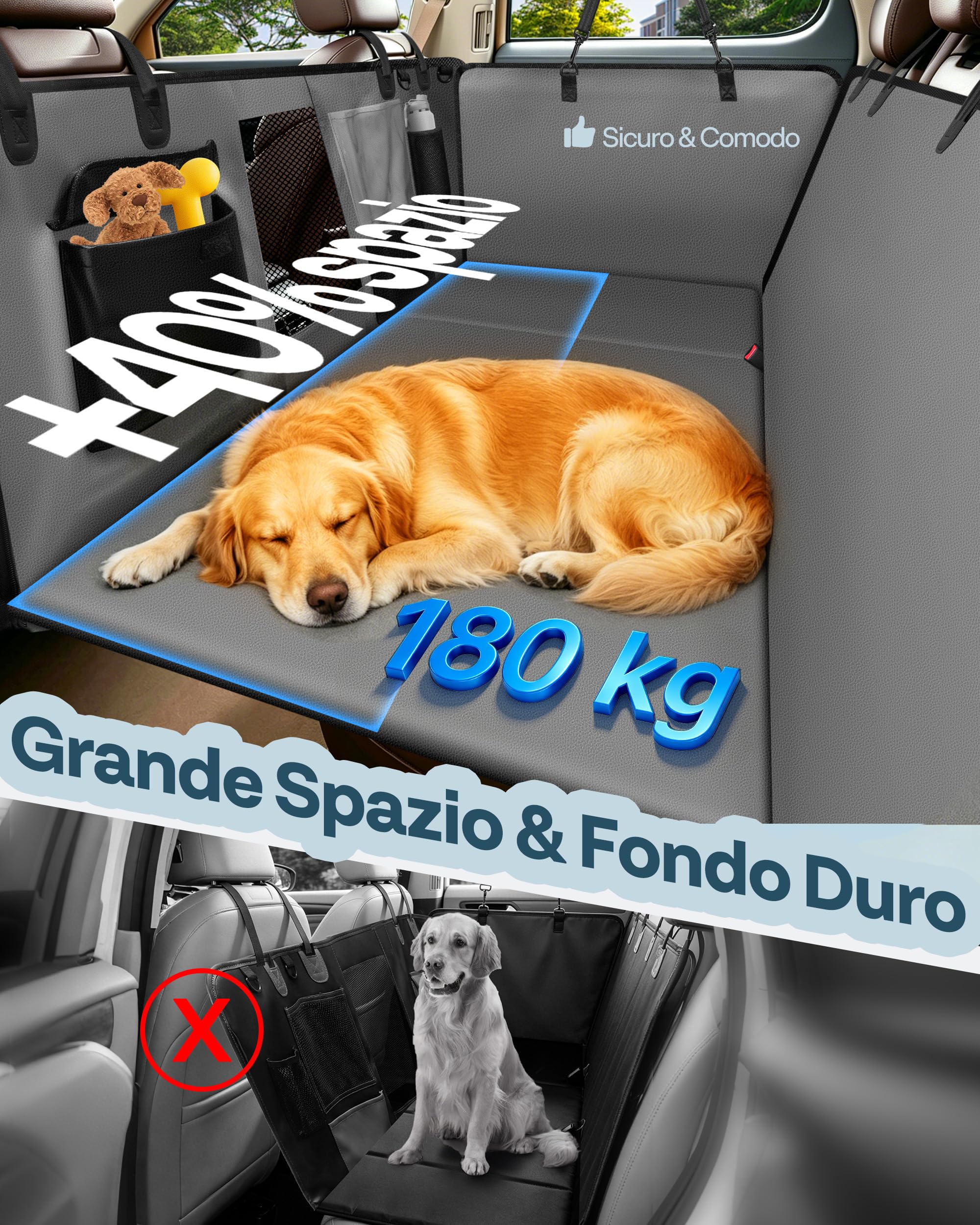 Coprisedile per cani per sedile posteriore, fondo rigido/estensione impermeabile per cani, amaca per cani, coprisedile per animali domestici per sedile posteriore per auto/SUV