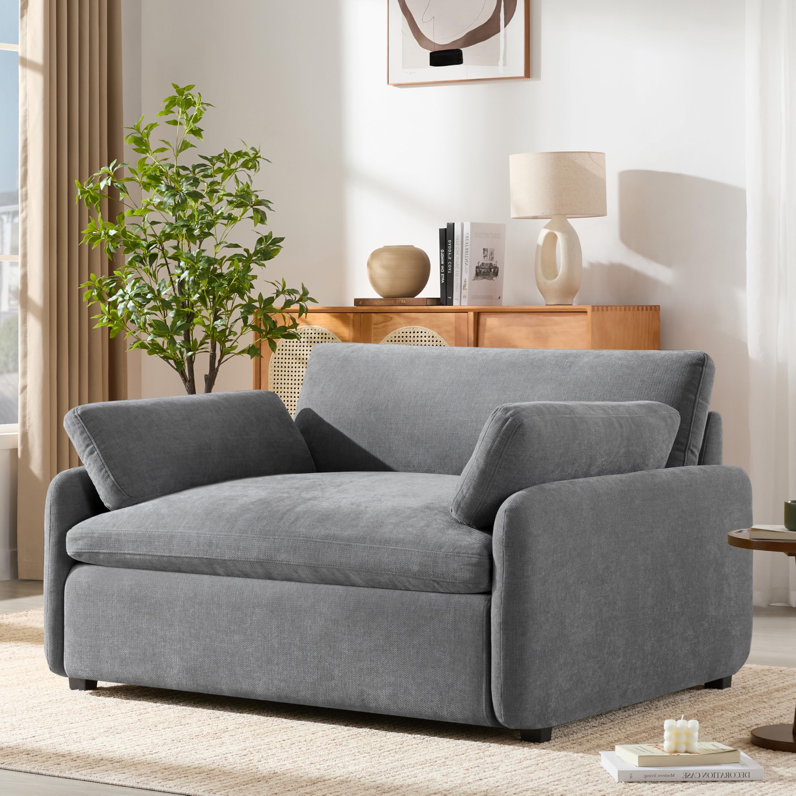 DaylayLumen 50 * 43” Oversized Modern Accent Chair, Ultra Wide and Deep Seat Single Sofa Chair, Chenille Soft Comfy Armchair with Two Throw Pillows