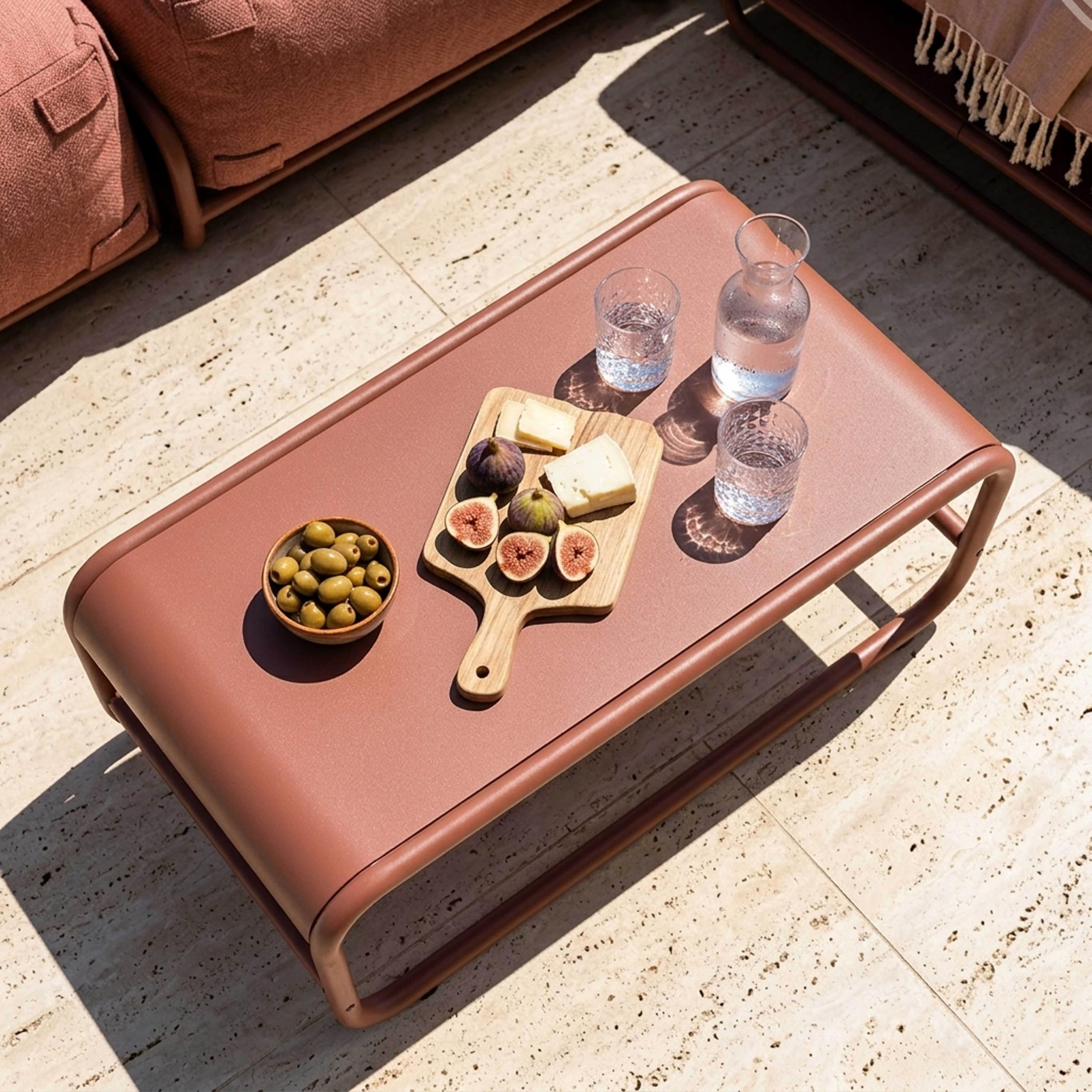 Oviala Table Basse de Jardin en métal 85x40x30 cm Terracotta - Mixi