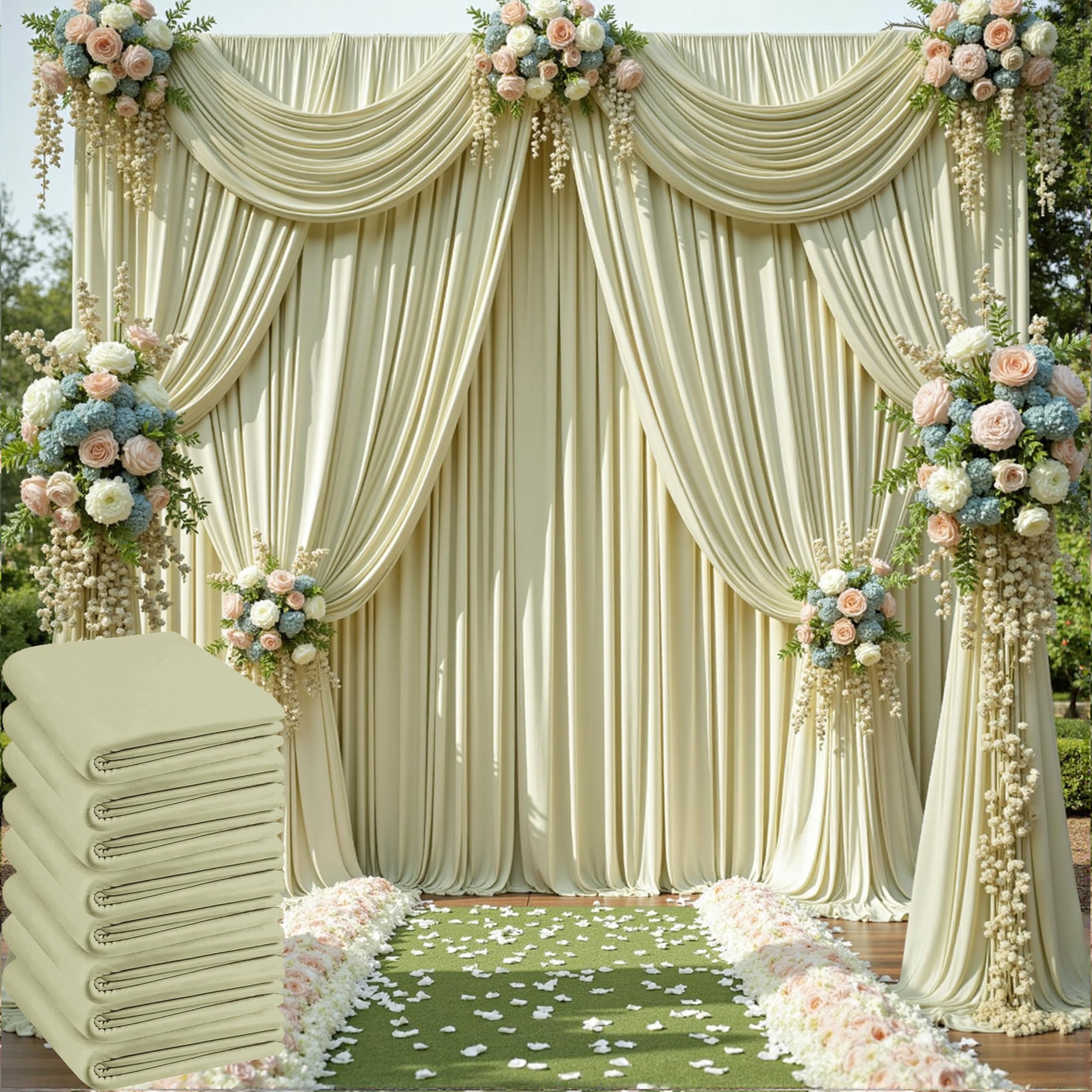 50ft x 10ft Wrinkle Free Sage Green Backdrop Curtains for Parties Weddings, 10 Panels 5×10ft Soft Silk Polyester Photo Backdrop Drapes for Birthday
