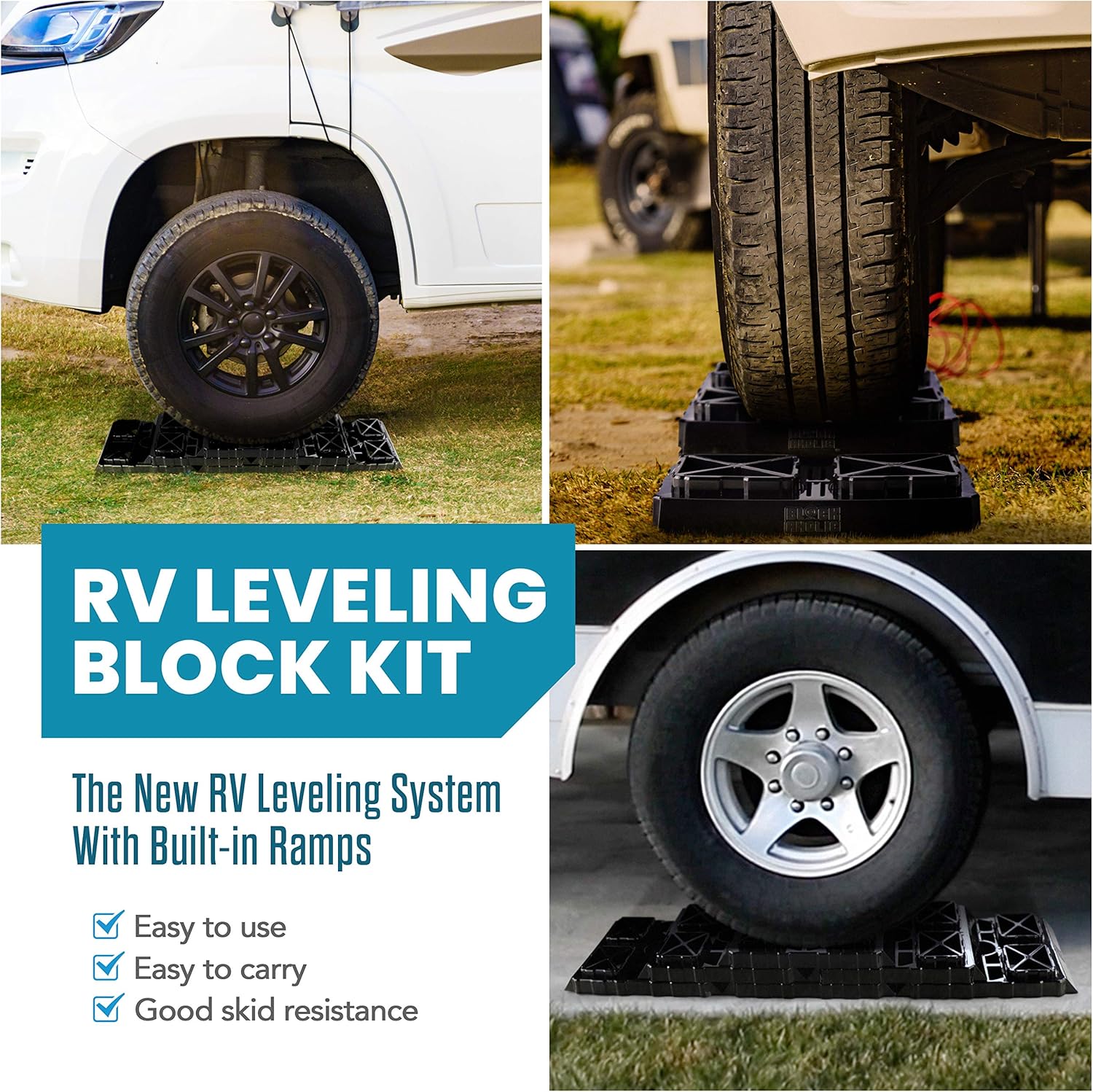 Blockaholic - RV Leveling Blocks - Pads with Built-in Ramps and Quick Release Carrying Strap - Heavy Duty and Extra Large : Automotive