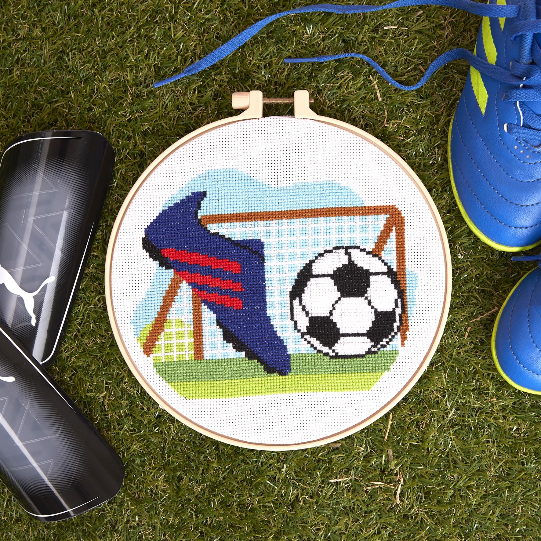 Simply MAKE Cross Stitch Kit Football Design, Kids & Adults, Hoop, Embroidery Thread, Adult Crafts, Beginners Craft Kit - Image 4