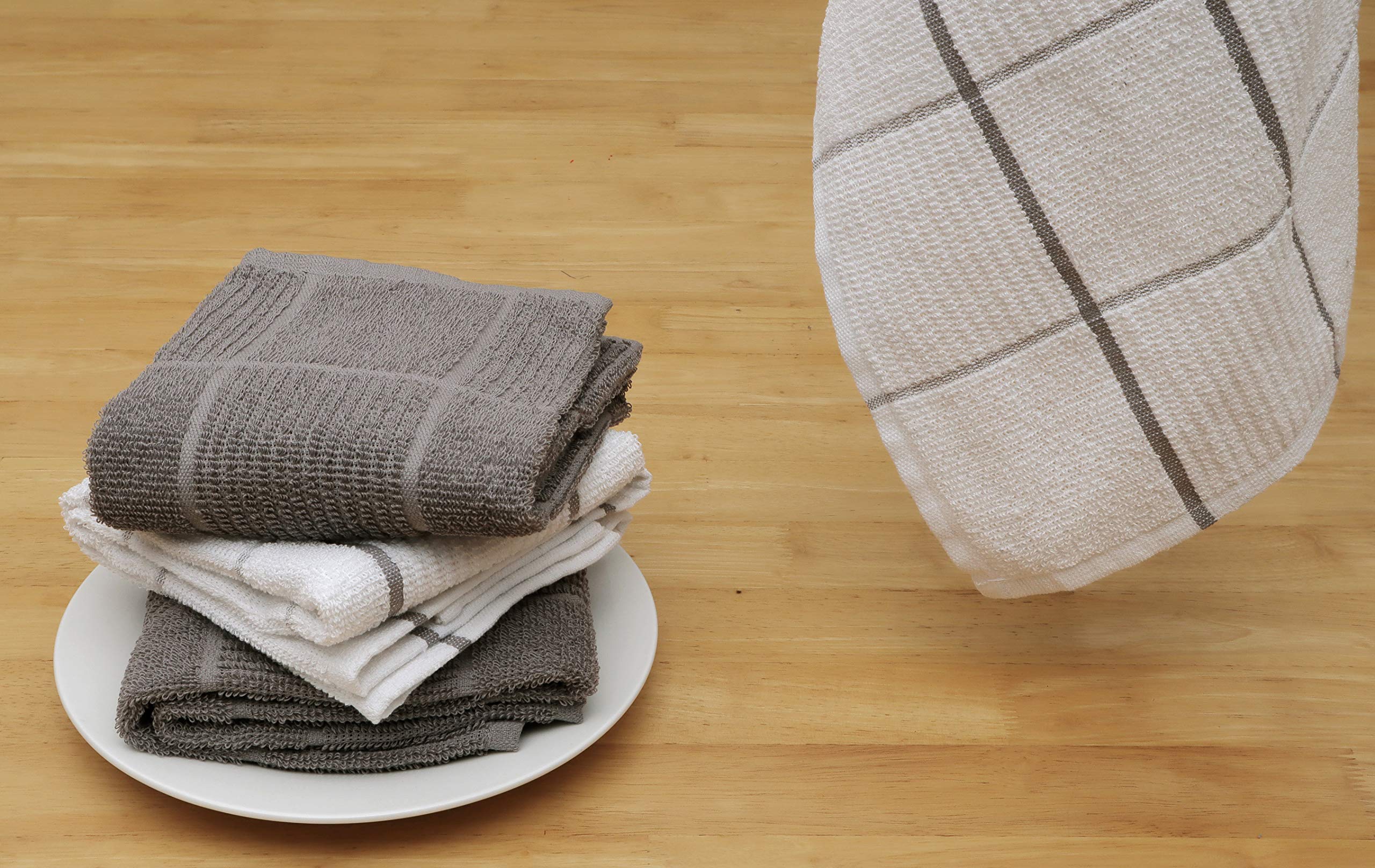 AMOUR INFINI Strofinacci in spugna, set da 4, 40,6 x 66 cm, resistenti, morbidi e assorbenti, 100% cotone, perfetti per uso domestico e commerciale, grigio chiaro