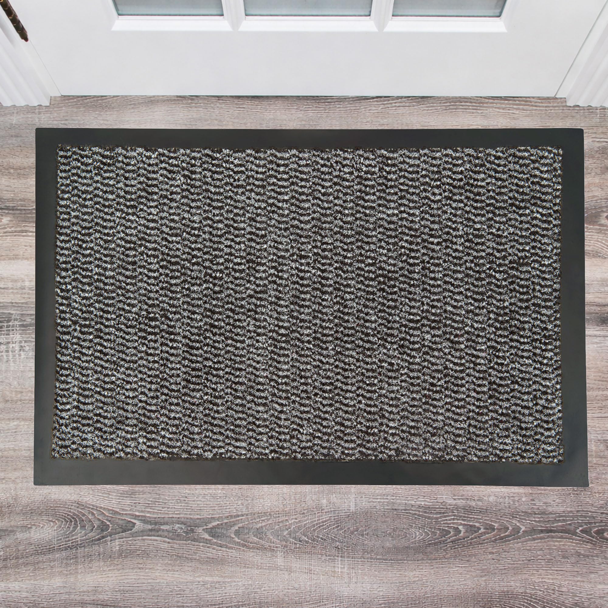 ULTRALUX Indoor Door Mat 31" x 47" Non-Slip Vinyl Backed Entry Rug Doormat, Gray Absorbent Dirt Trapper Entrance Mat, Front Door Welcome Mat, Inside