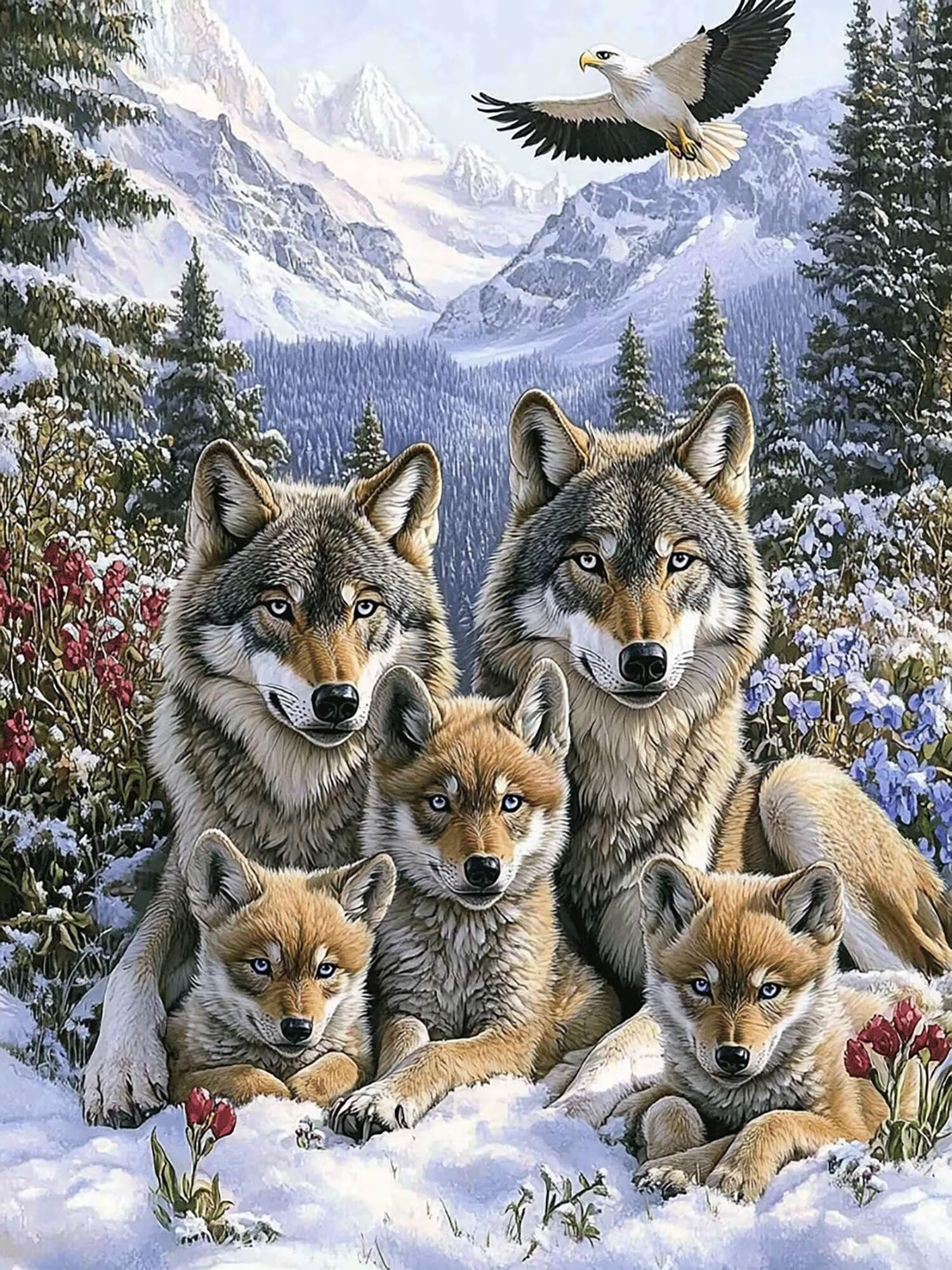 Wolf Diamond Painting Winter Diamond Painting 70x100cm Vollbohrer Diamanten Kinder Anfänger Bastelset, DIY Set Erwachsene Kreativ Set für Erwachsene für Zimmer Wand Deko, Geschenke für Frauen,Model657