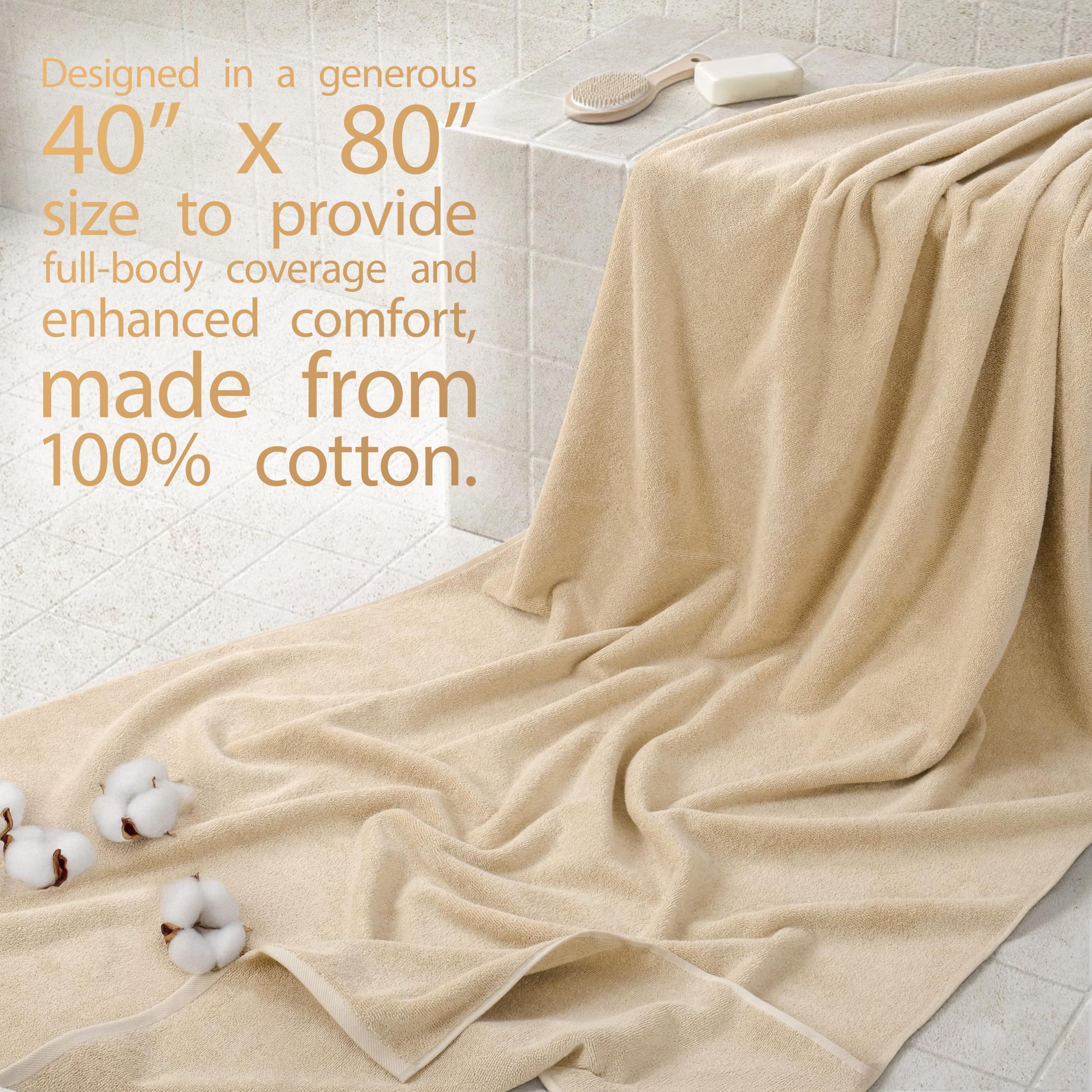Cotton Paradise Drap de Bain surdimensionné, 100% Coton, 101 x 203 cm, Grande Serviette de Bain Jumbo pour Salle de Bain, Taupe Sable