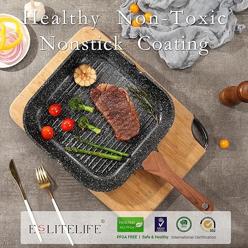 Miniatura 10 de ESLITE LIFE Sartén antiadherente para estufas, sartén cuadrada con revestimiento de granito de 7 pulgadas compatible con todas las estufas (gas,