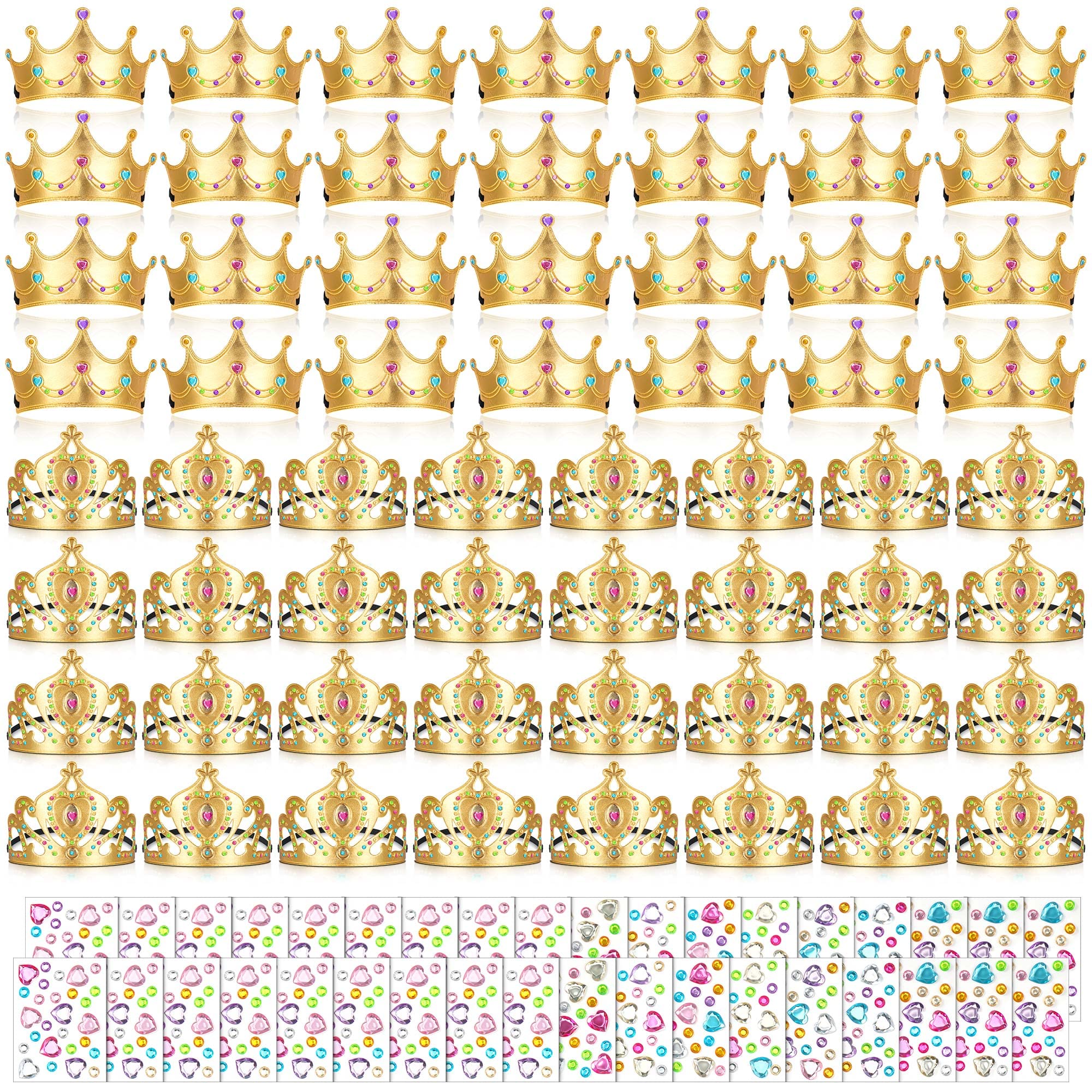 Sotiff 150 Pieces Foam Crowns Set for Kids Princess Tiaras Crowns Making Kits 90 Pcs Foam Princess Crowns and 60 Sheets Crystal Diamond Sticker for Kids' Party Supplies Decoration