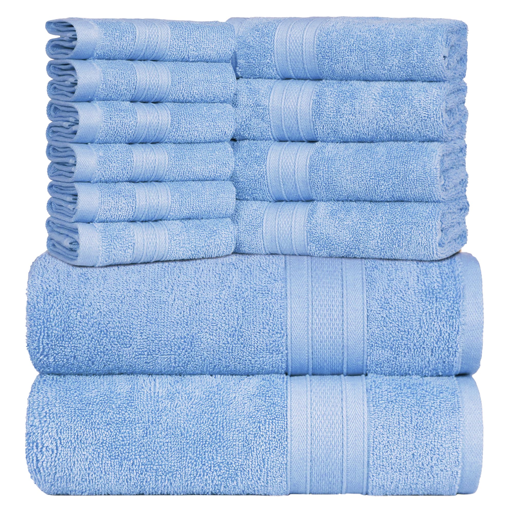 Trident Soft Comfort Air Rich Towels for Bath, 100% Cotton Towel, Super Soft, Highly Absorbent, 12 Pieces Towel Set, 500 GSM - Allure