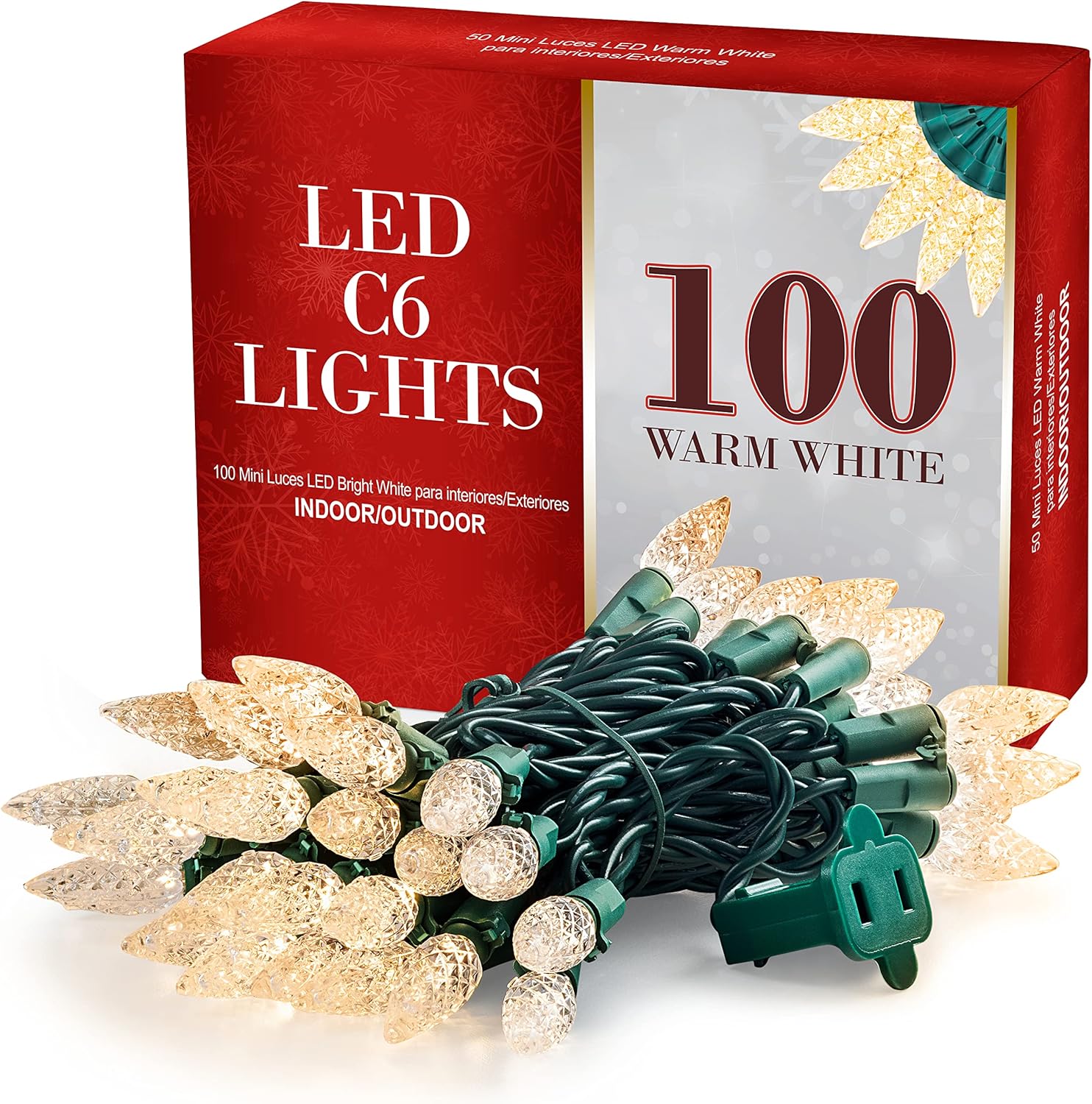 C6 Christmas Lights Bright White [Set of 100] C6 LED Christmas Lights