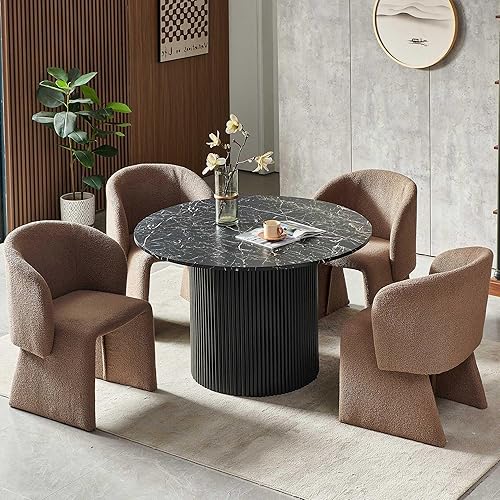 Miniatura 19 de Set de mesa de comedor Homedot para 4, mesa redonda de comedor estilo granja y 4 sillas de acento para comedor con respaldo curvo y apoyabrazos,