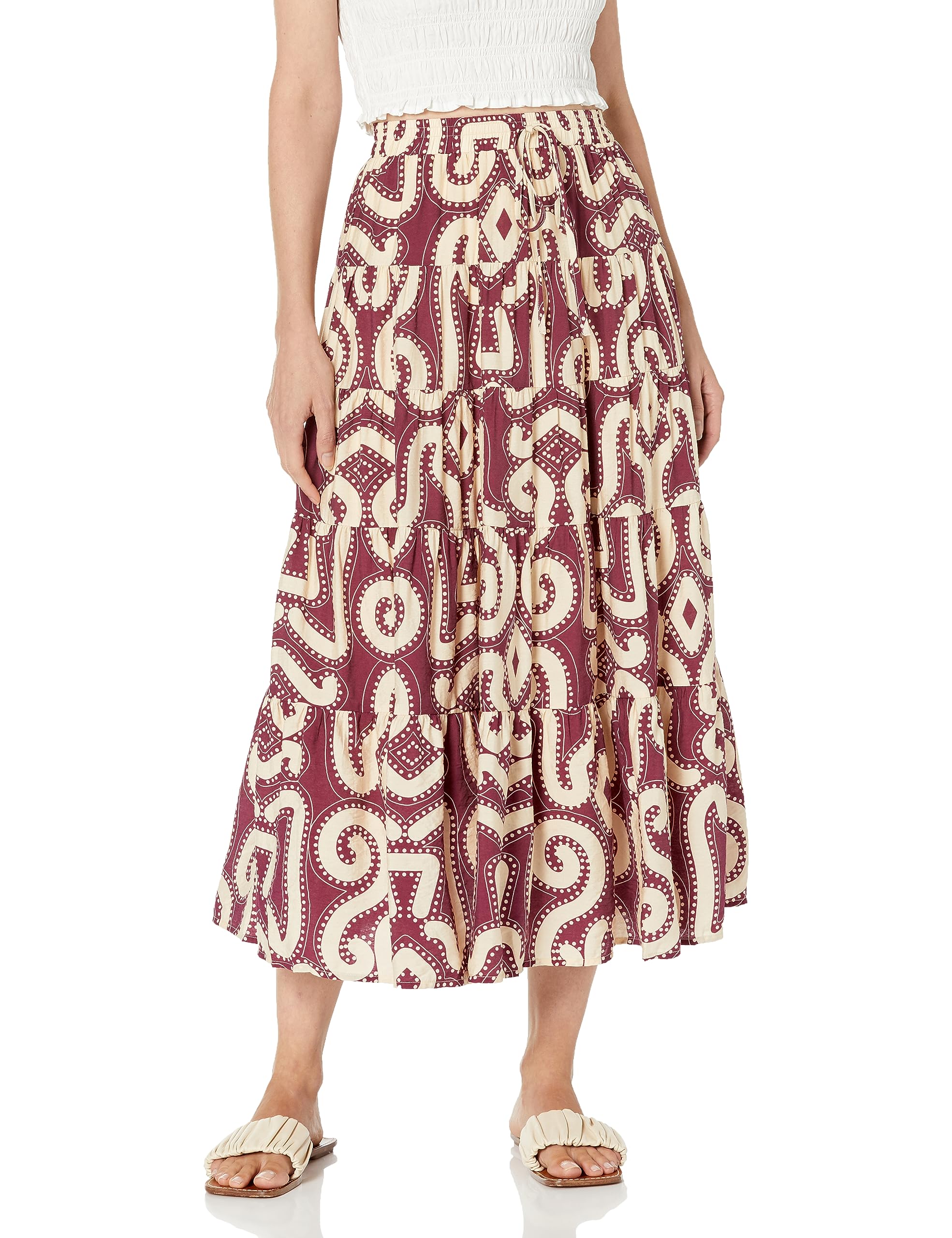 tiered smock ribbon tie midi skirtWomen's