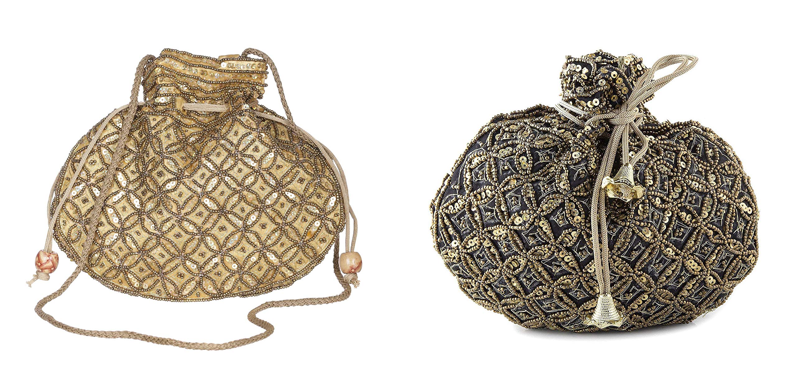 Ruhis Creations® Silk Golden and Black Ethnic Bridal Potli Bag for Women (Combo of 2) (B07MD34V4T) Amazon Price History, Amazon Price Tracker