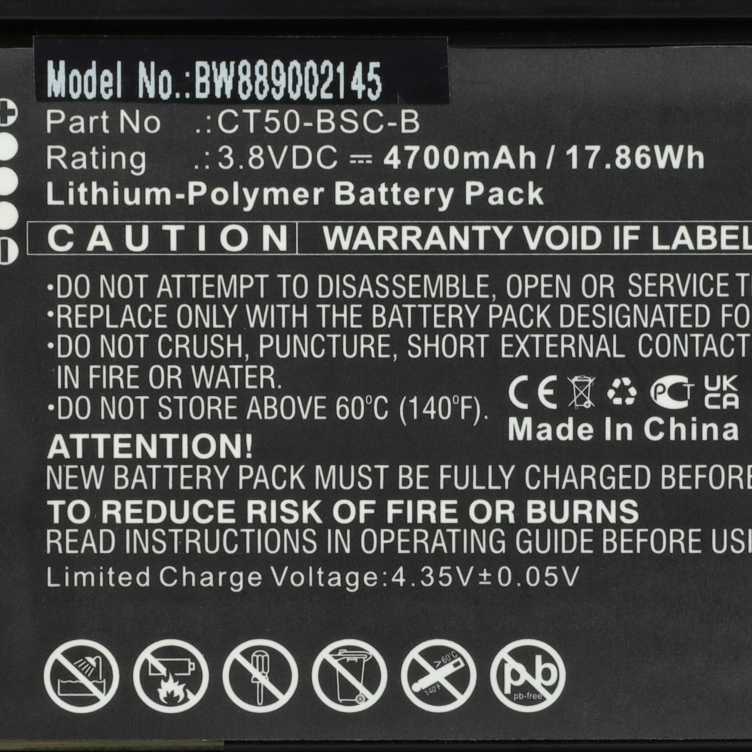 vhbw 5X Bateria zamienna do Honeywell CT50-BSC-B, 318-055-018 do mobilnego skanera PDA (4700mAh, 3,8V, litowo-polimerowy)
