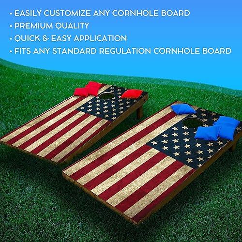 Miniatura 3 de GRAPHIX Express - Bandera estadounidense envejecida C190 - Cornhole Board Wrap patriótico - Calcomanía de vinilo laminado resistente a la intemperie