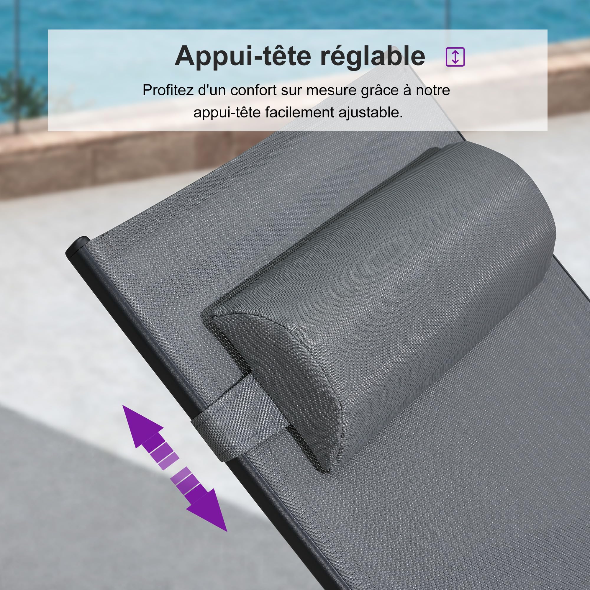 PURPLE LEAF Lot de 2 Bains de Soleil Aluminium XL Gris avec Table Transats
