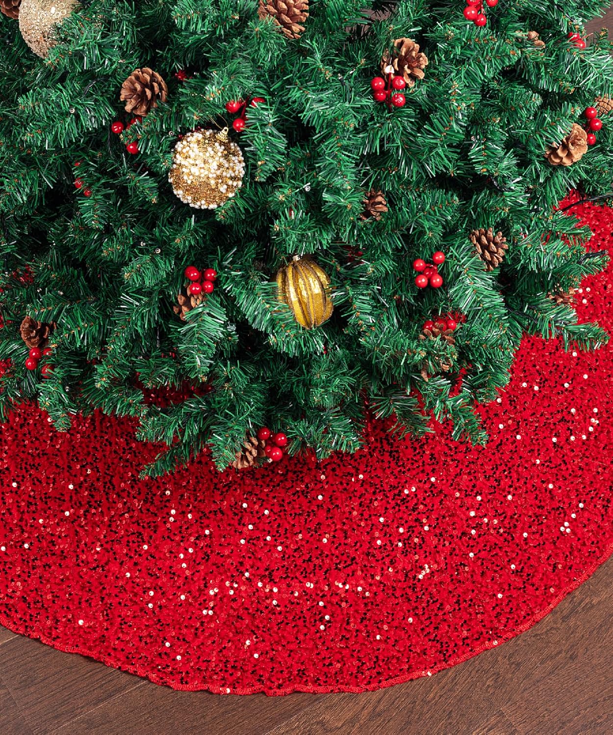 Mr. Pen- Christmas Tree Skirt, 48 inch, Red Sequin Tree Skirt
