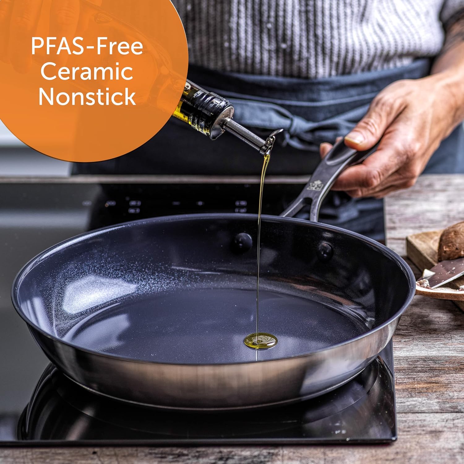 BK Ceramic Black, Ceramic Nonstick Induction 7 Piece Nonstick Cookware Set, PFAS Free, Dishwasher Safe, Black
