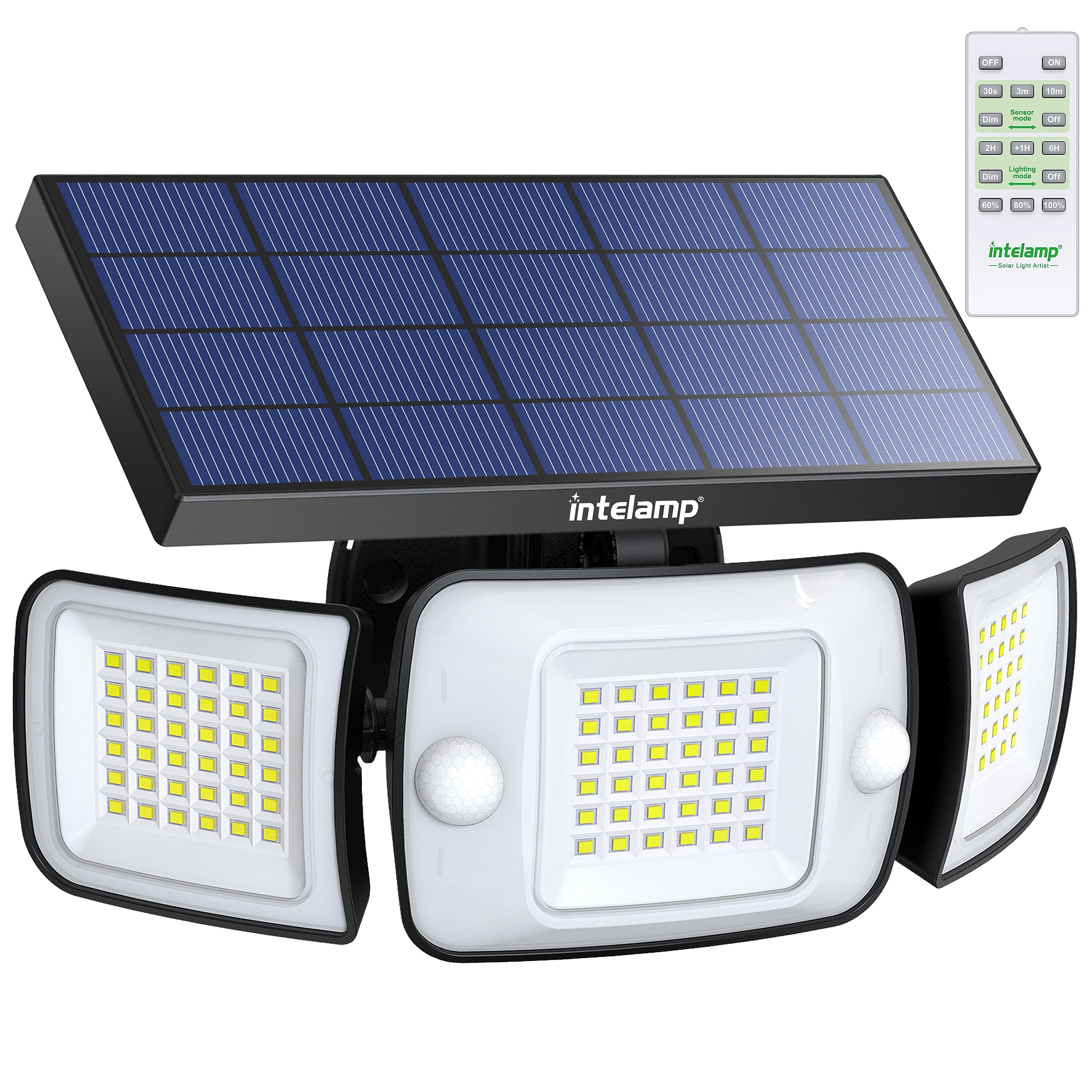 intelamp Solar Flood Lights Outdoor Waterproof, 6000mAh 1200LM Solar Powered Dual Motion Sensor LED Lighting Dusk to Dawn Security Floodlight Exterior with Remote for Outside Garden House Patio