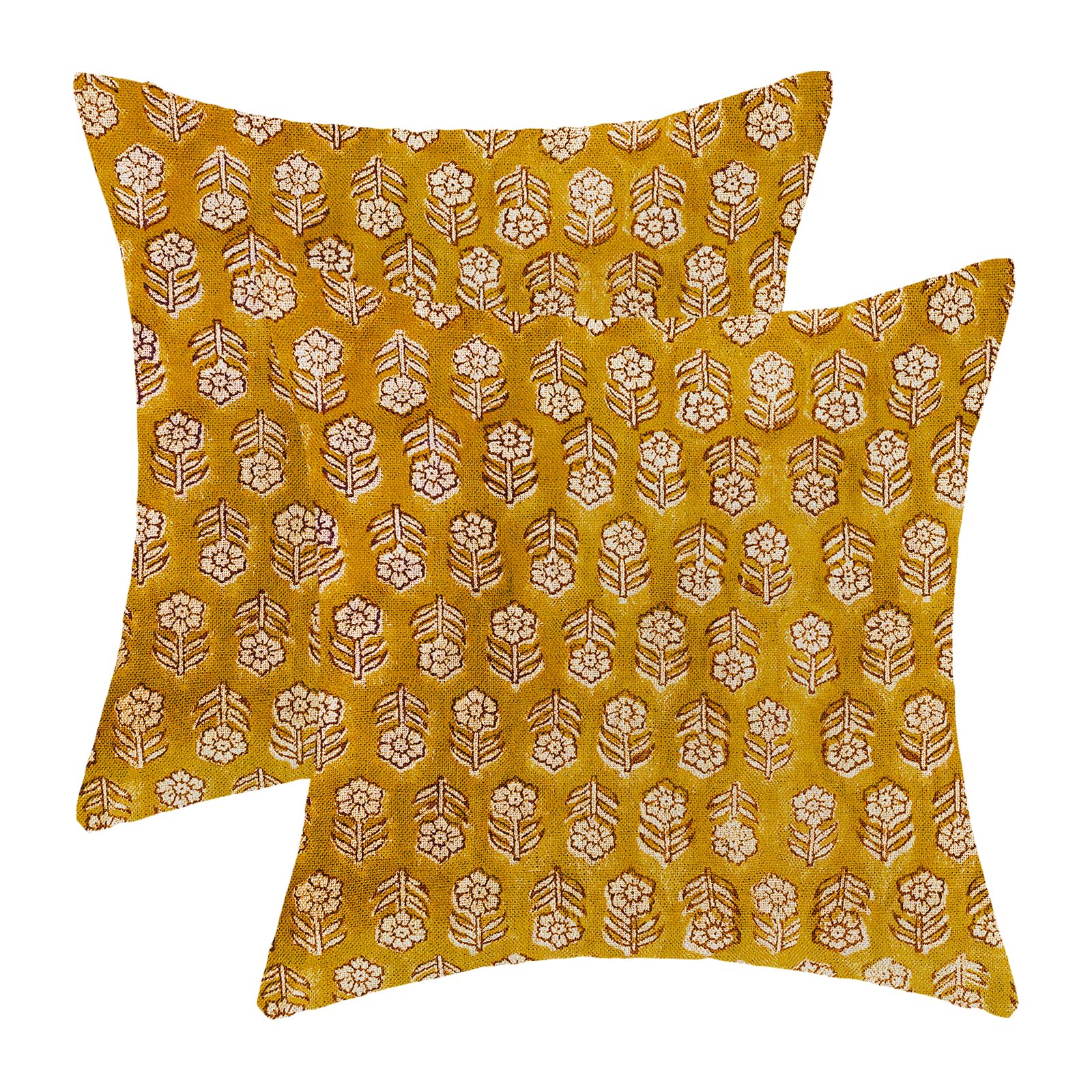 AEIOAE Mustard Yellow Pillow Covers 16x16 Inch Set of 2, Boho Spring Vintage Floral Throw Pillows Case, Flower Rustic Seasonal Summer Outdoor