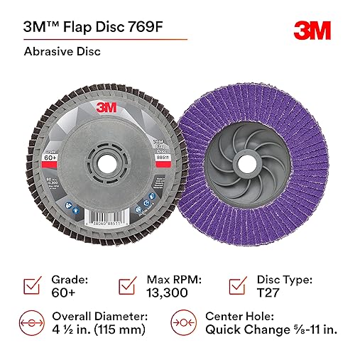 Miniatura 190 de 3M Disco de solapa 769F, tipo 27, 80+, 4-1/2 in x 7/8 in, abrasivo de alto rendimiento, disco de pulido y acabado de grano de precisión de cerámica