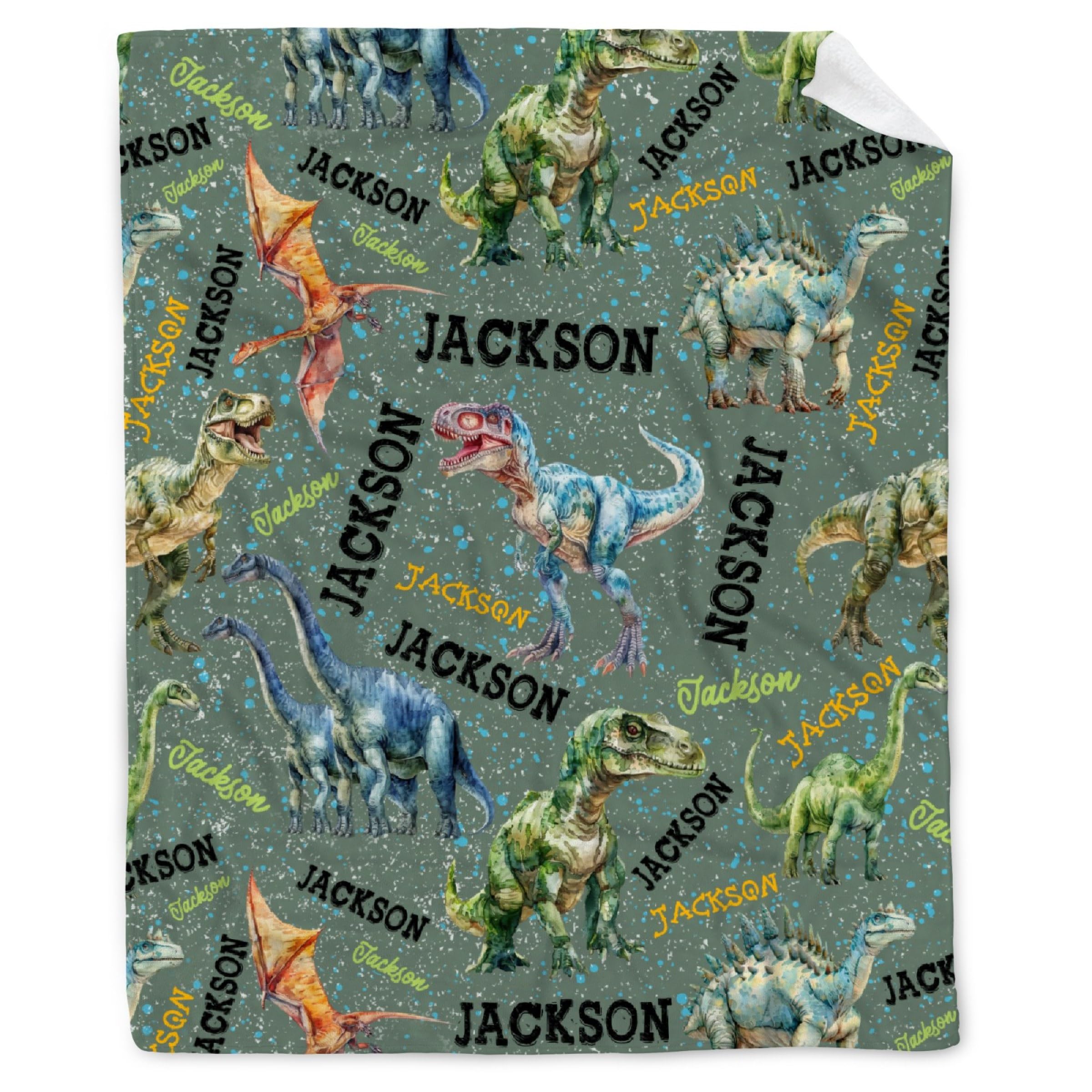 Personalized Dinosaurs Blanket Gift for Boy Girl,Custom Dinosaur Blanket