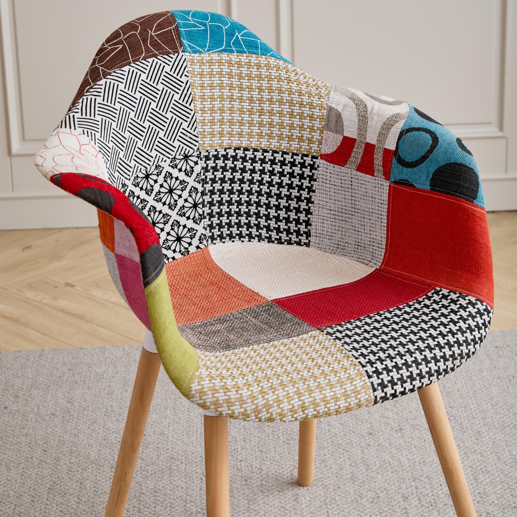 GrandCA HOME Set di 2 Sedie da Pranzo Moderne con Braccioli, Gambe in Faggio, Sedie da Cucina Patchwork Nordiche per Cucina, Soggiorno, Sala da Pranzo, Camera da Letto (Rosso)