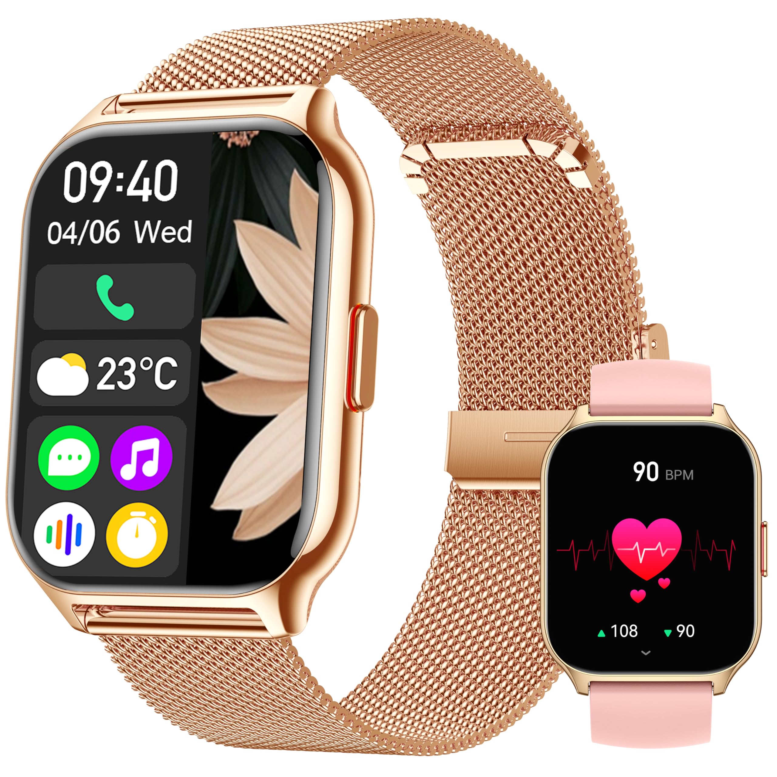 Reloj Inteligente Mujer Hombre, Usado con Aplicación FitCloudPro, Bluetooth Llamada, 2'' Smartwatch con Presión Arterial, 100+ Deportes, Ritmo Cardíaco, DIY Esferas, para iOS Android