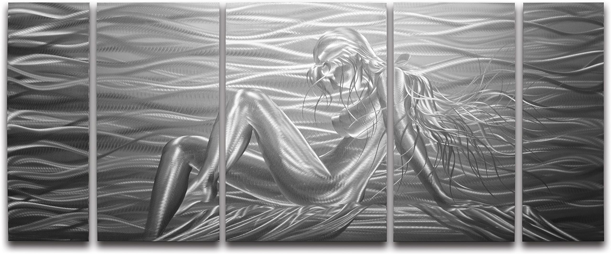 Beauty in Silver 5-Panel Handmade Metal Wall Art, 24 by 55-Inch
