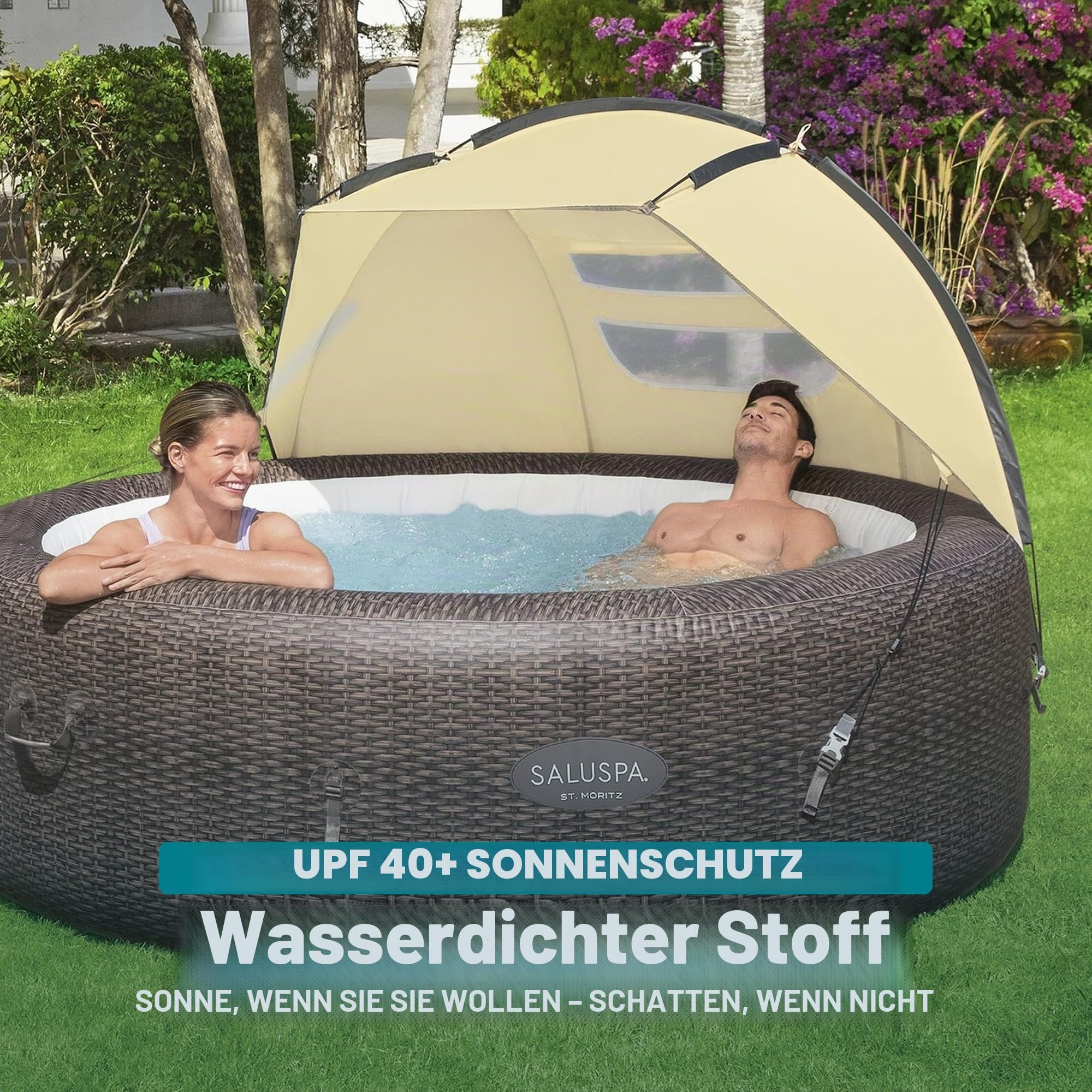 Bestway SaluSpa Winddichter UV-Schutz Sonnenschutz Baldachin Befestigung Zubehör mit Netzfenstern für runde aufblasbare Whirlpools (nur Baldachin)