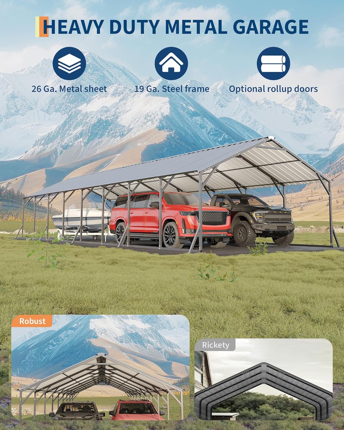 GarveeLife 20'x40'x12' Metal Carport for Multiple Vehicles, Heavy Duty Car Ports, Vertical Roof Design, All-Weather Use, for Full-Size Pickup Trucks, Boats, and Tractors